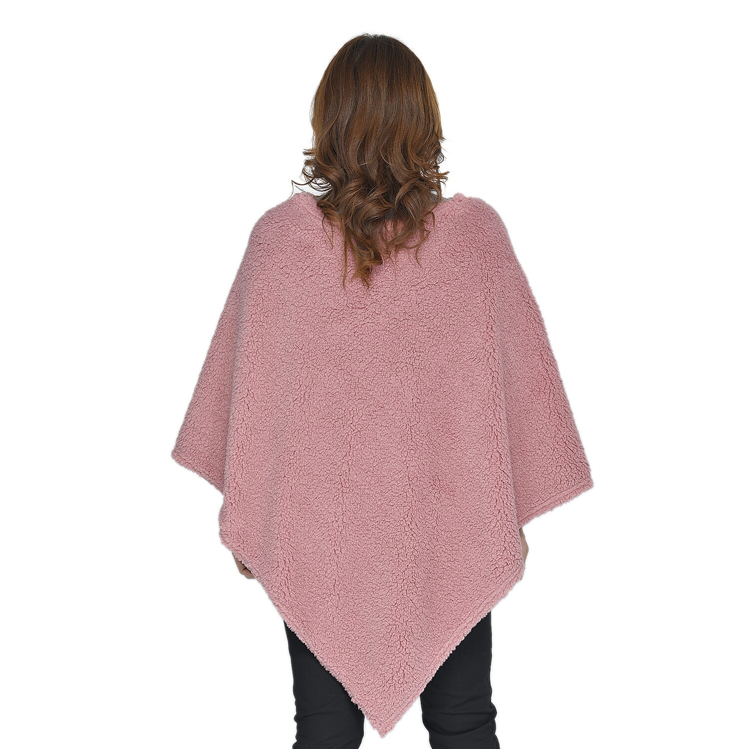 Elegant Faux fur Poncho (Size 109x99 Cm) - Blush