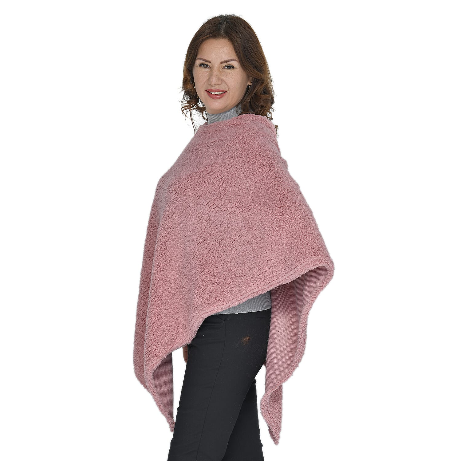 Elegant Faux fur Poncho (Size 109x99 Cm) - Blush