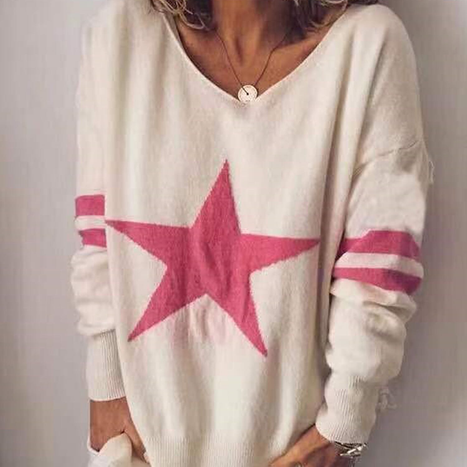 KRIS ANA Star Print Full Sleeves Jumper - Cream