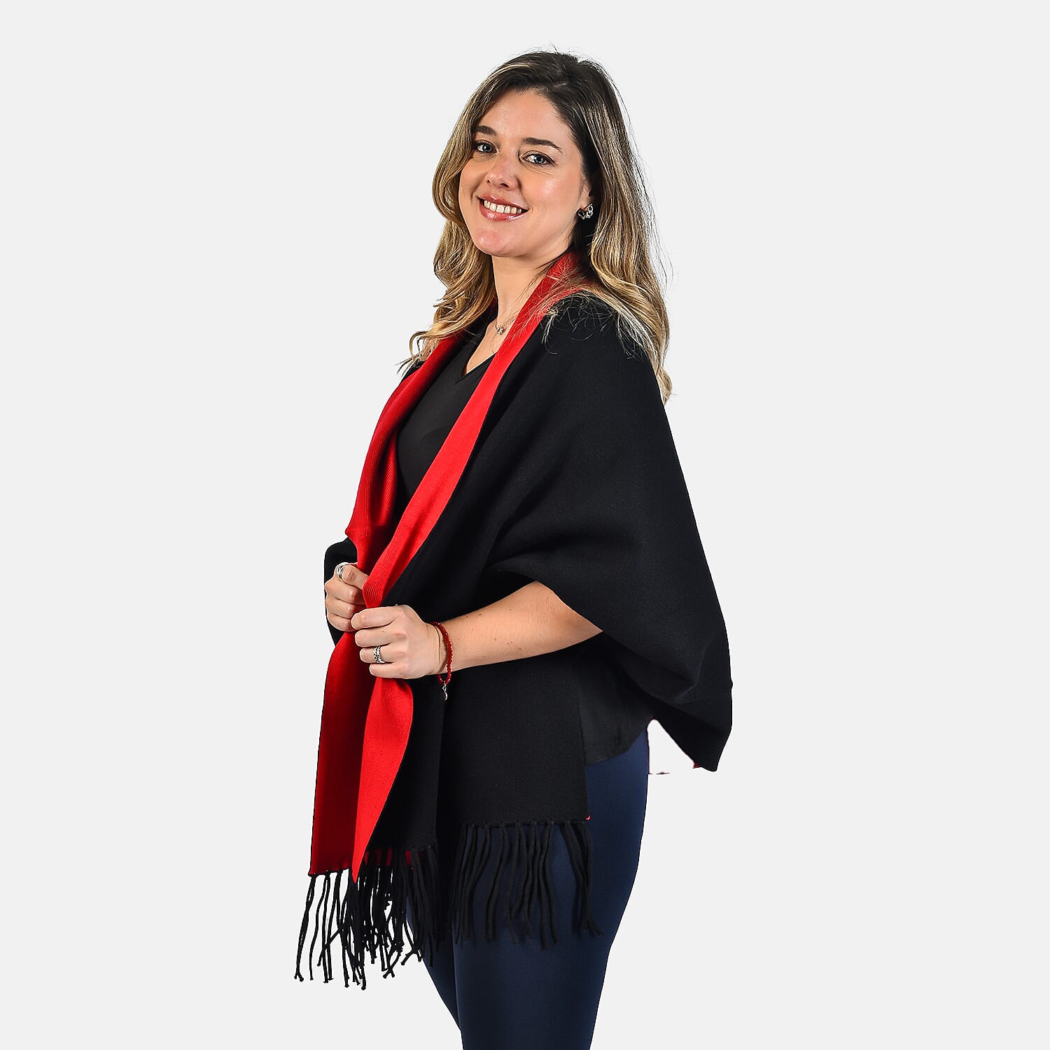 Kris Ana Wrap with Tassels - Black & Grey