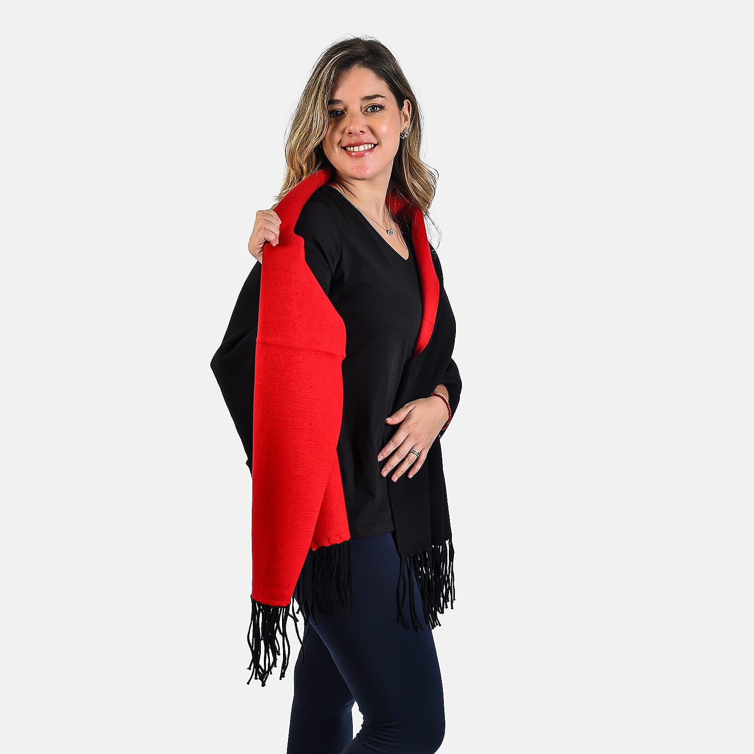 Kris Ana Wrap with Tassels - Black & Grey