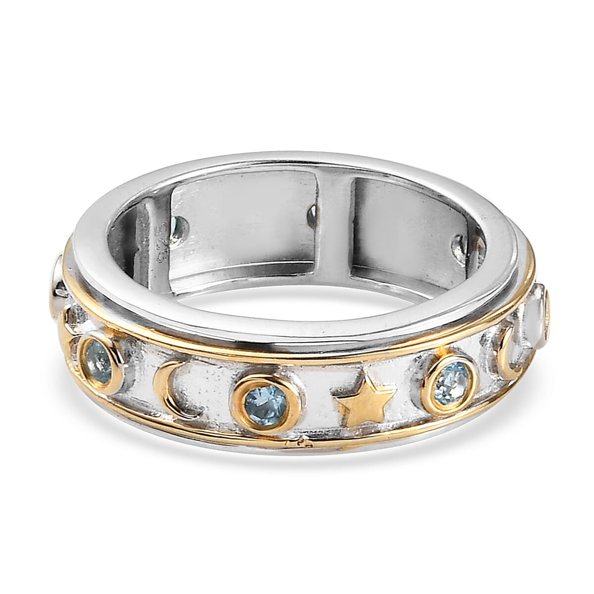 Swiss Blue Topaz Moon Star Spinner Ring in Sterling Silver