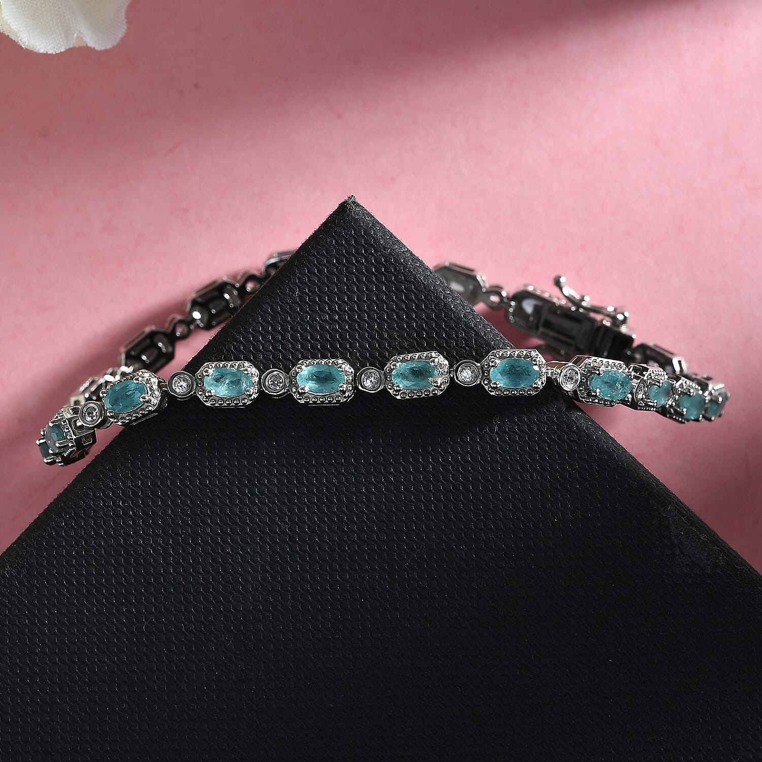 Grandidierite ,  White Zircon  Line Bracelet 1 Row (Size - 7) in Platinum Overlay Sterling Silver 5.23 ct  4.392  Ct.