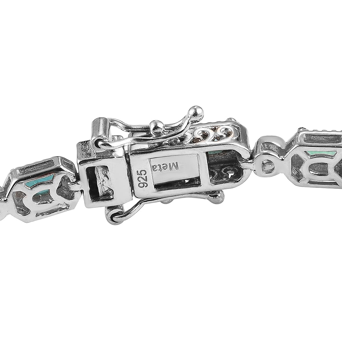 Grandidierite ,  White Zircon  Line Bracelet 1 Row (Size - 7) in Platinum Overlay Sterling Silver 5.23 ct  4.392  Ct.