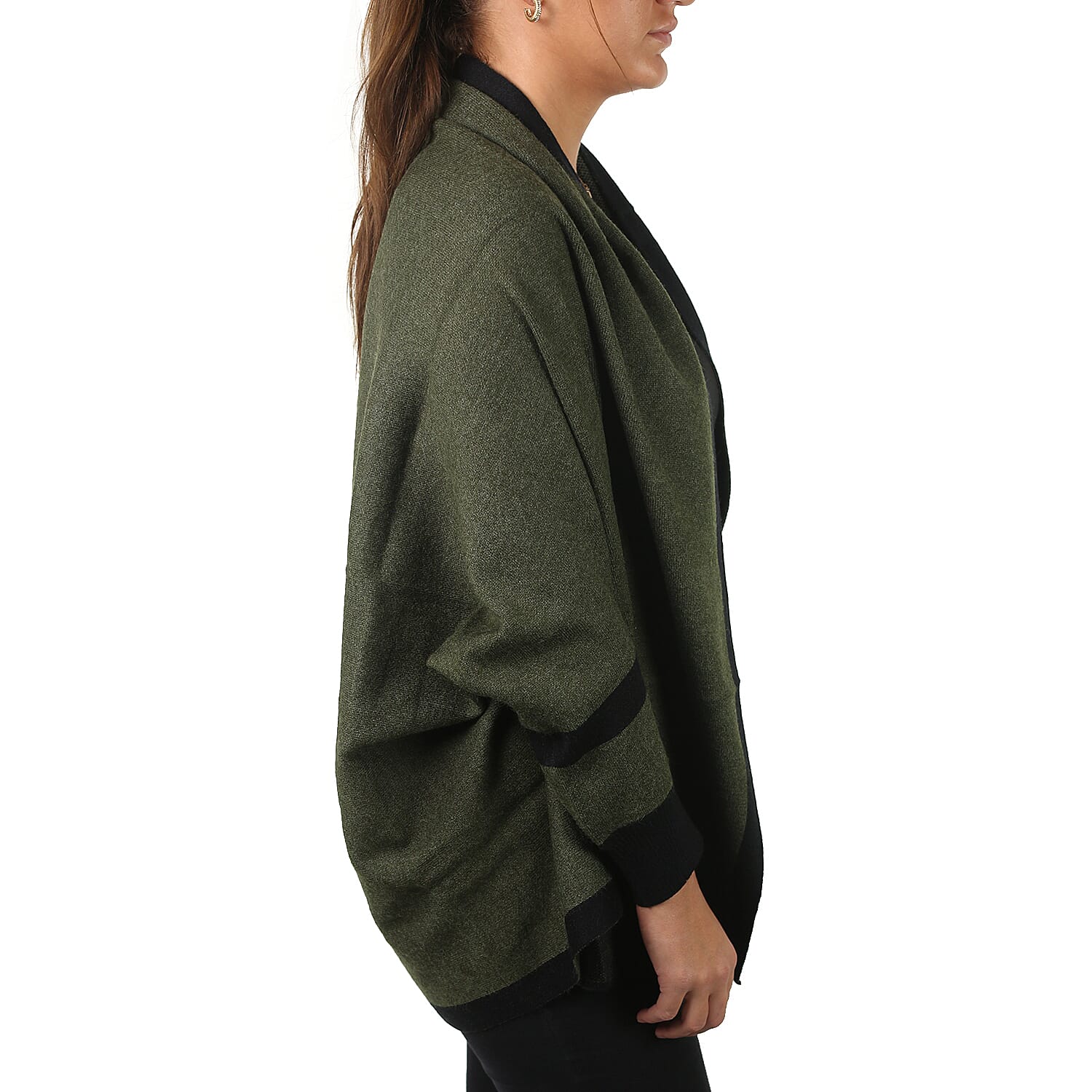 Longline Border Cardigan (Size 8-18) - Khaki & Black