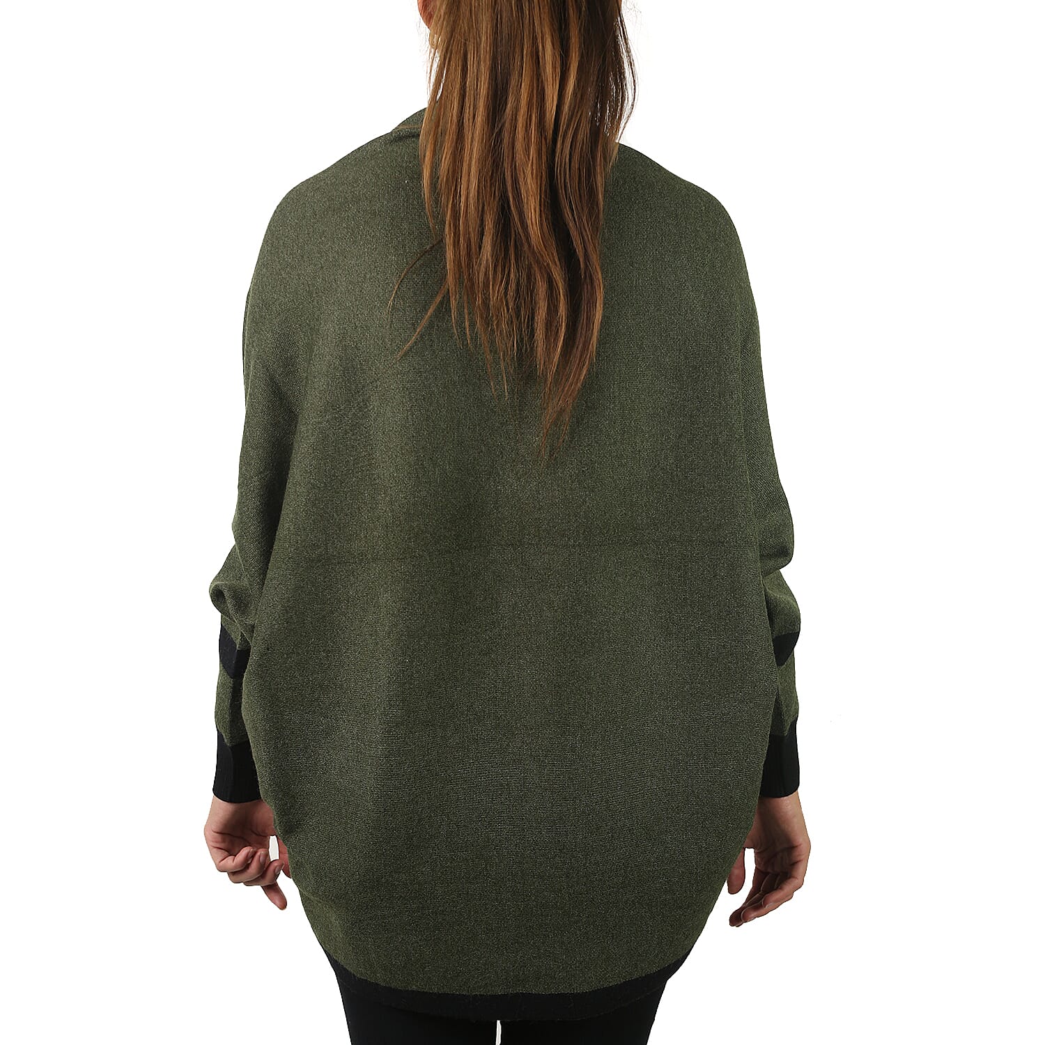 Longline Border Cardigan (Size 8-18) - Khaki & Black