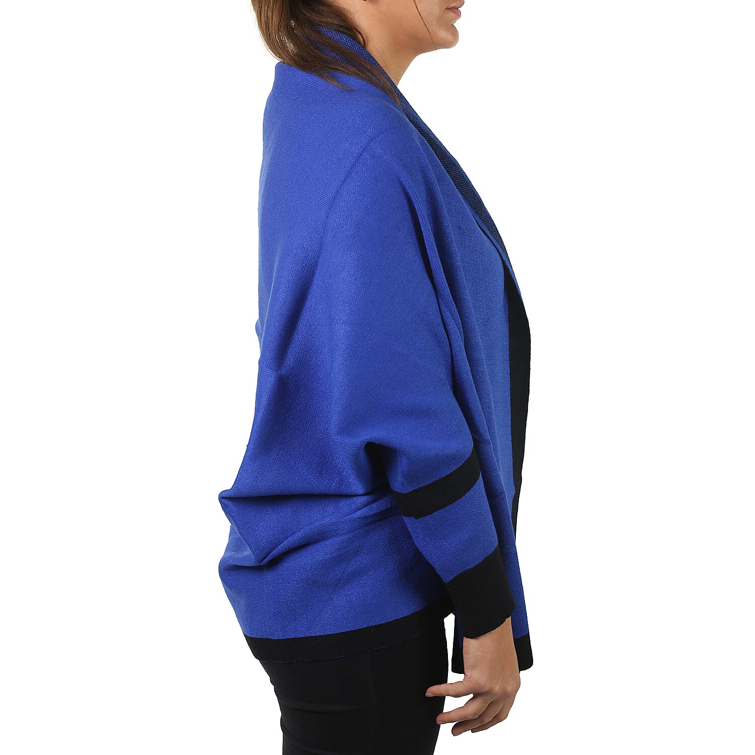 Longline Border Cardigan (One Size, 8-18) - Cobalt - Black