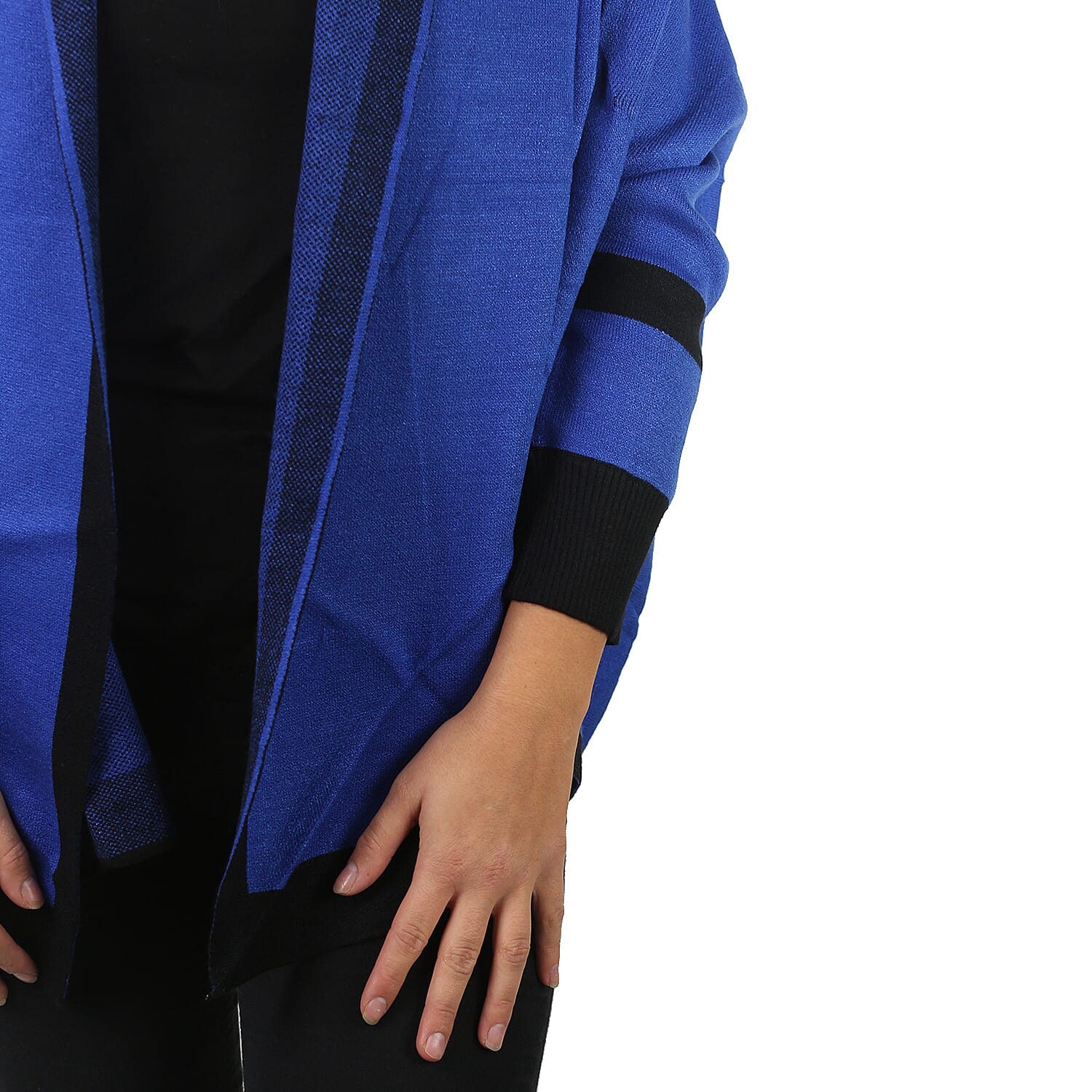 Longline Border Cardigan (One Size, 8-18) - Cobalt - Black