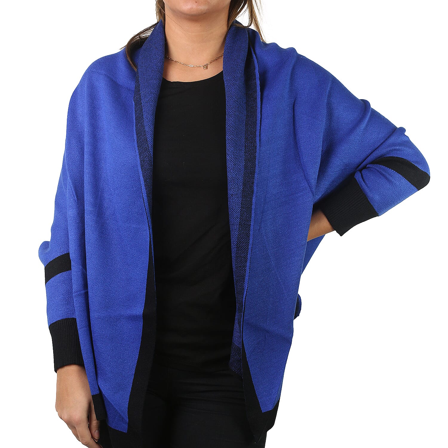 Longline Border Cardigan (One Size, 8-18) - Cobalt - Black