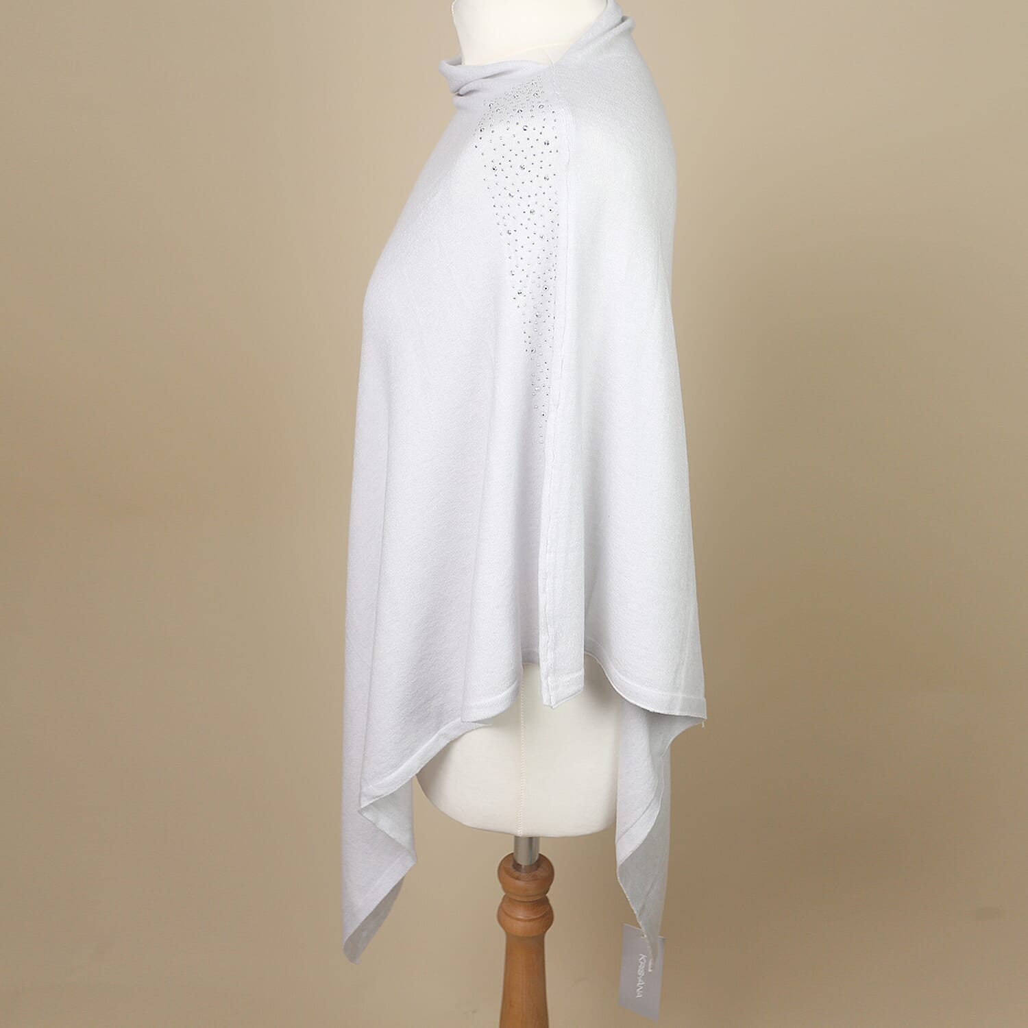 Kris Ana Diamante Trim Poncho (One Size, Fits Approx 8-18) - Light Grey