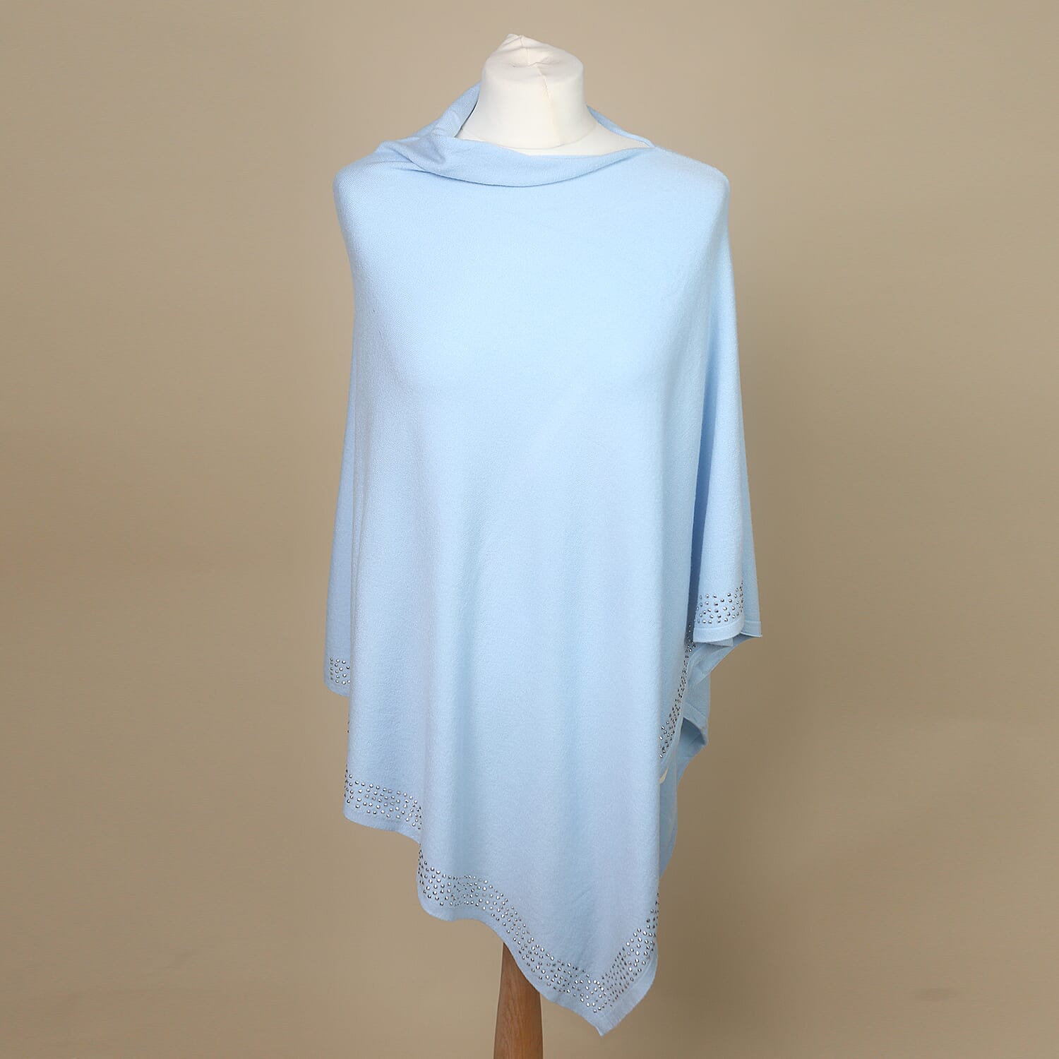 Kris Ana Diamante Trim Poncho (One Size, Fits Approx 8-18) - Baby Blue