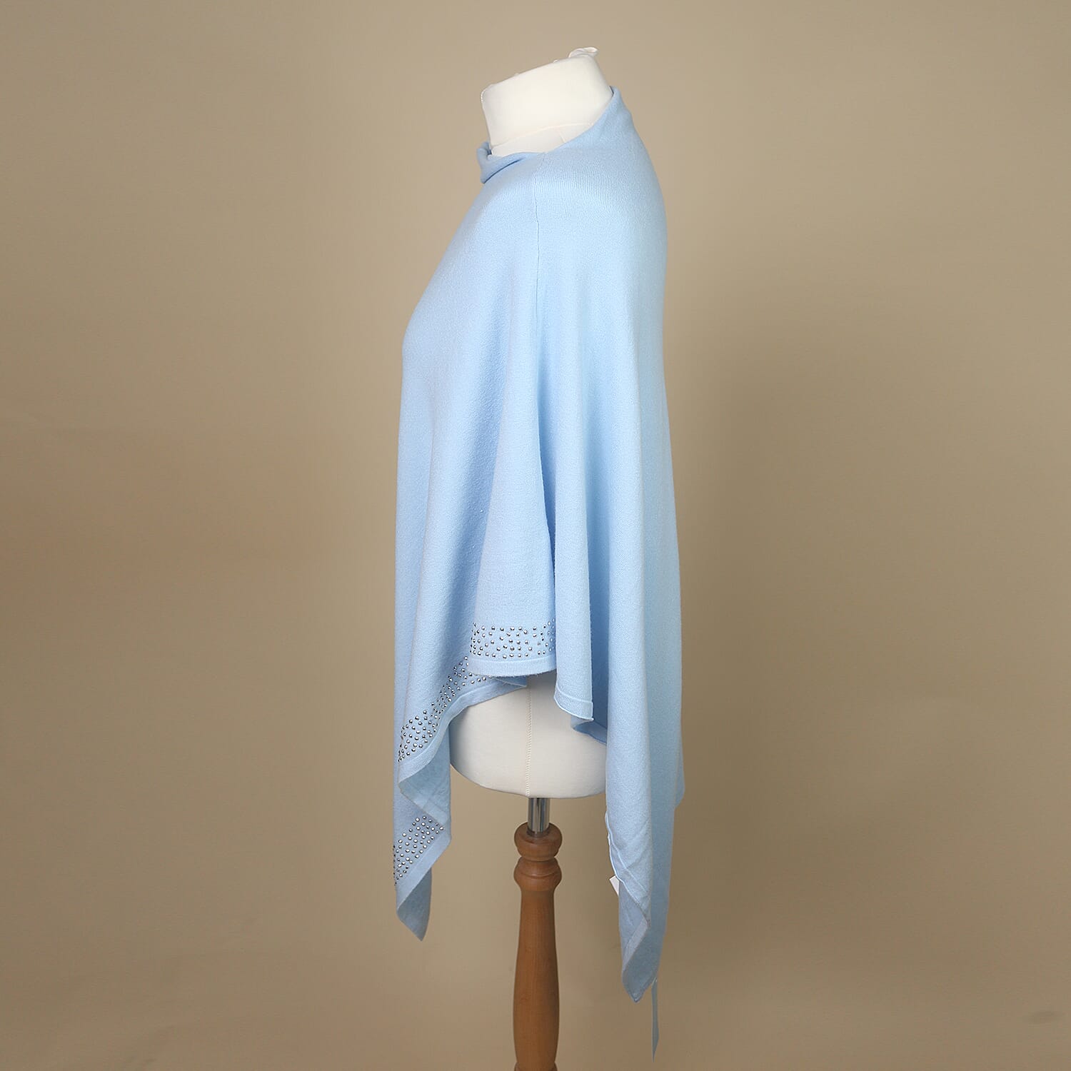 Kris Ana Diamante Trim Poncho (One Size, Fits Approx 8-18) - Baby Blue