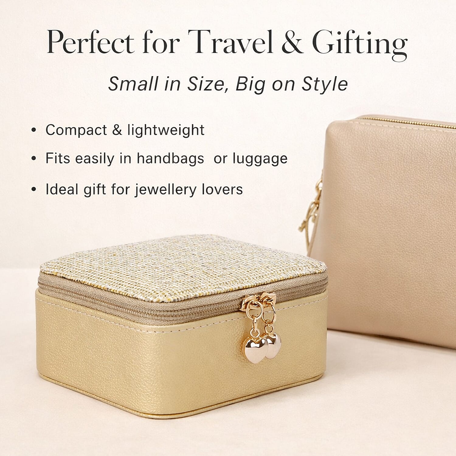 Travel Jewelry & Accessories Box with Removable Sections - Gold