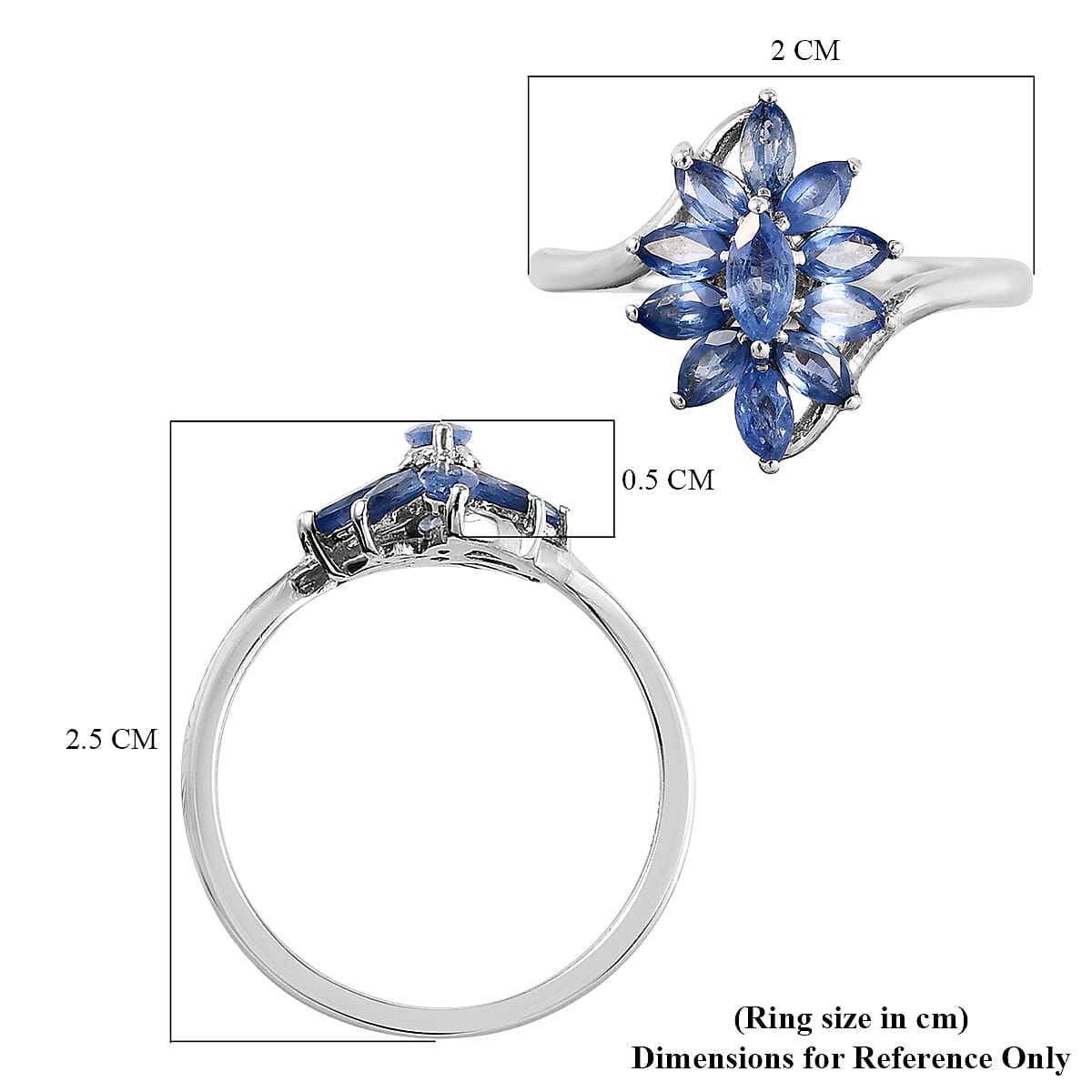 Natural Blue Sapphire Floral Ring in Platinum Overlay Sterling Silver 1.04 Ct.