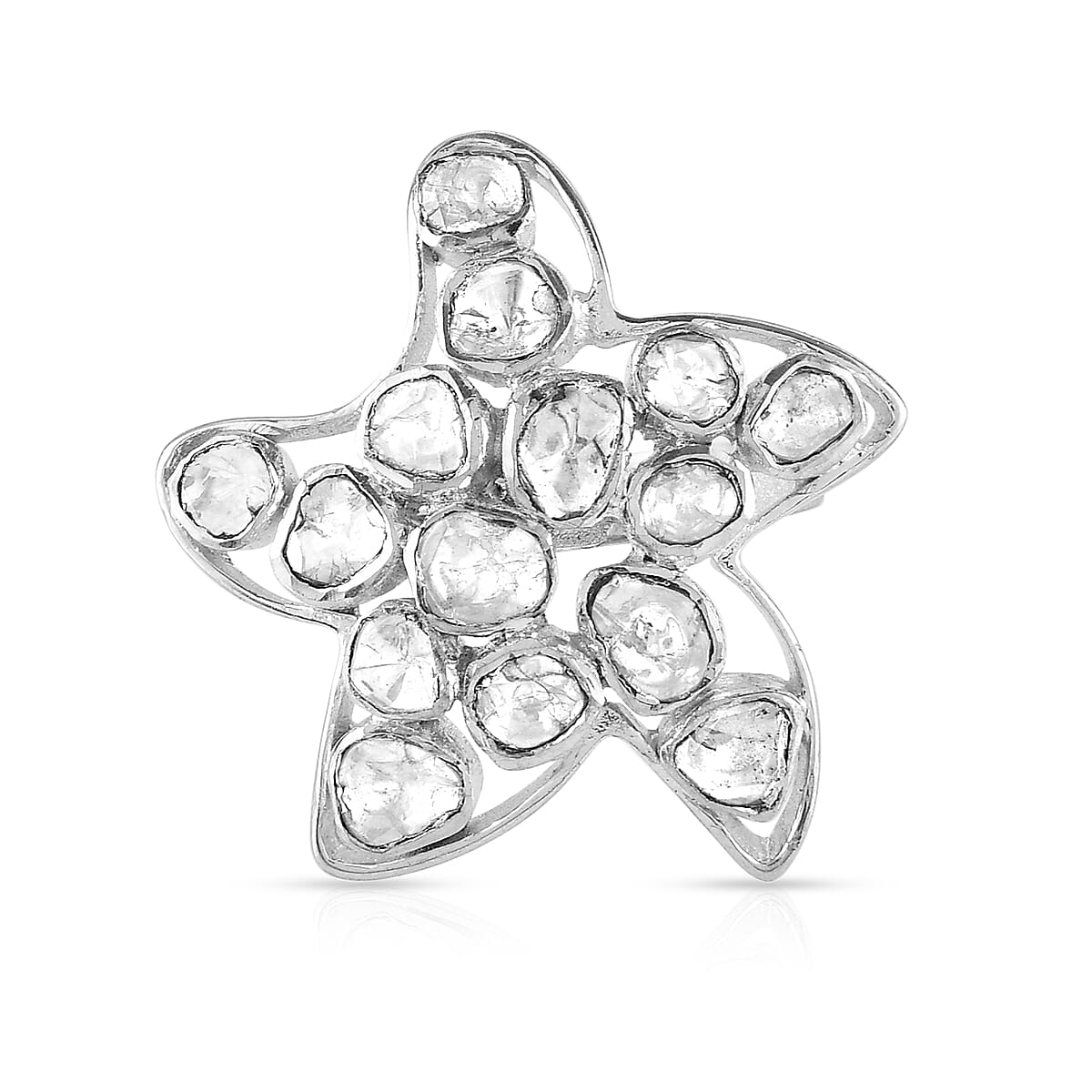 GP Sea Life Collection - Polki White Diamond Ring in Platinum Overlay Sterling Silver 1.01 Ct.