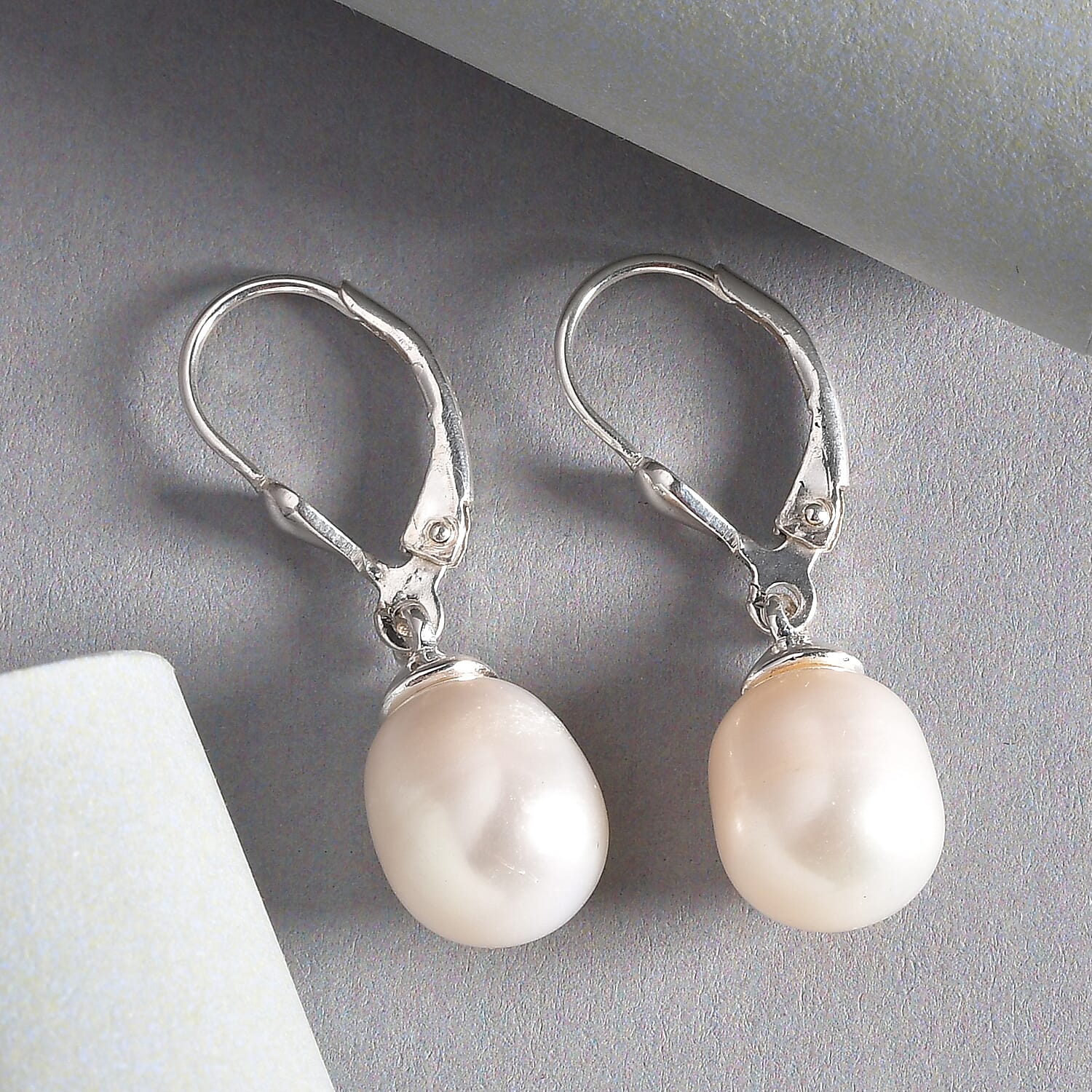Freshwater Pearl Lever Back Earrings in Sterling Silver
