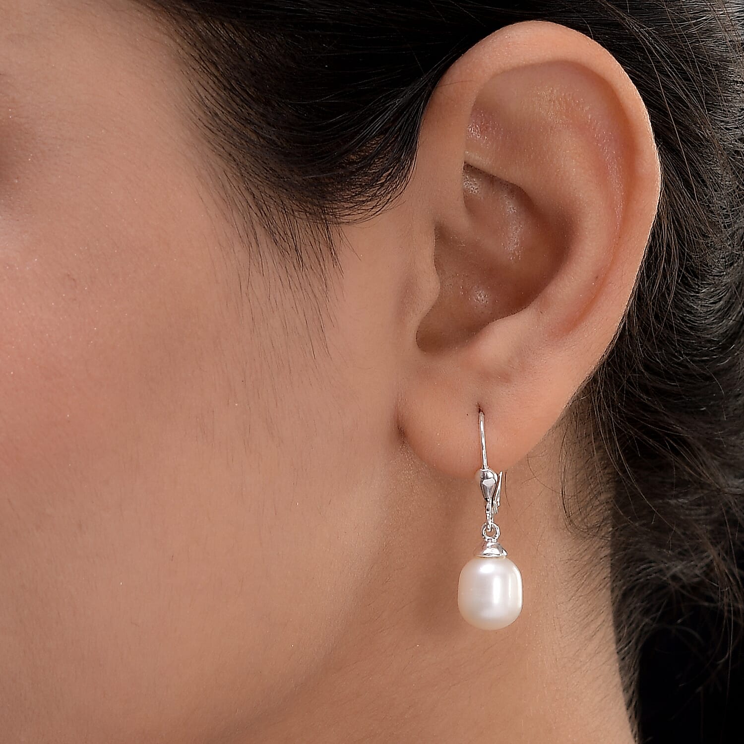 Freshwater Pearl Lever Back Earrings in Sterling Silver