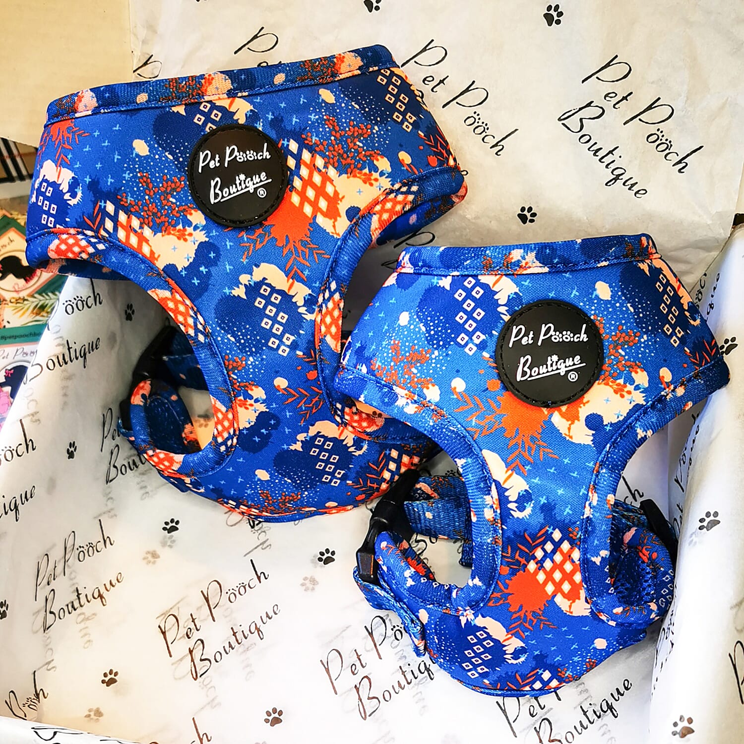 Pet Pooch Boutique- Ocean & Tan Dog Harness (Size Medium) - Multi