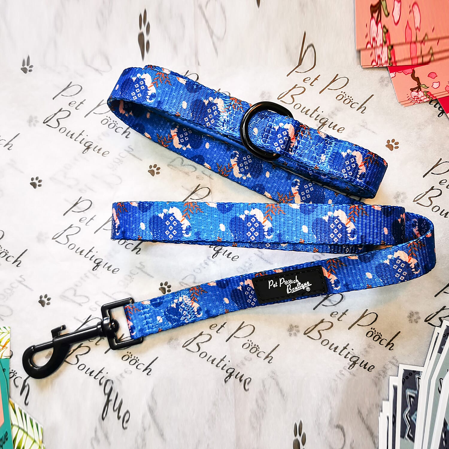 Pet Pooch Boutique- Ocean & Tan Lead (Size L-120 Cm,Handel Hold 20 Cm) - Multi