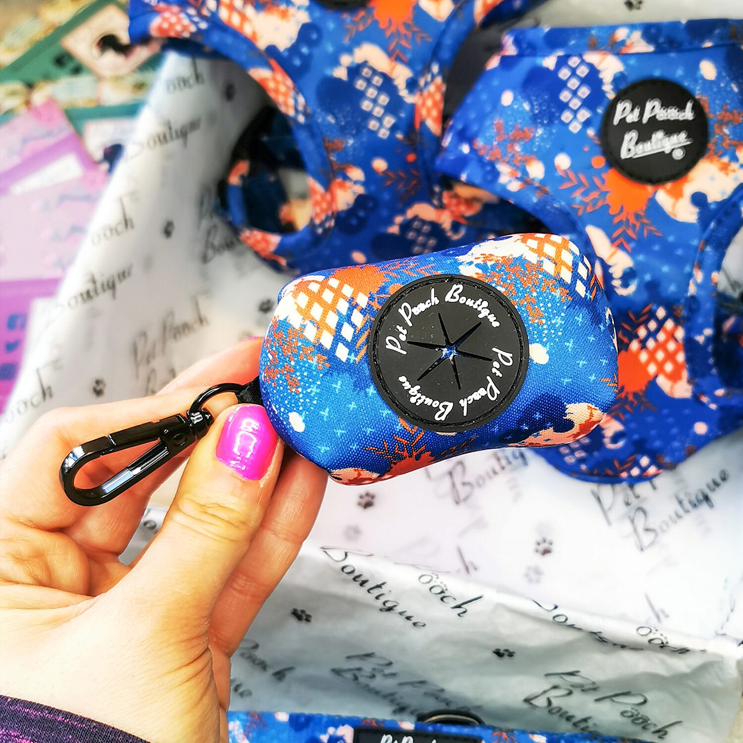 Pet Pooch Boutique-Ocean & Tan Poo Bag Holder (Size 8x5x5 cm)- Multi