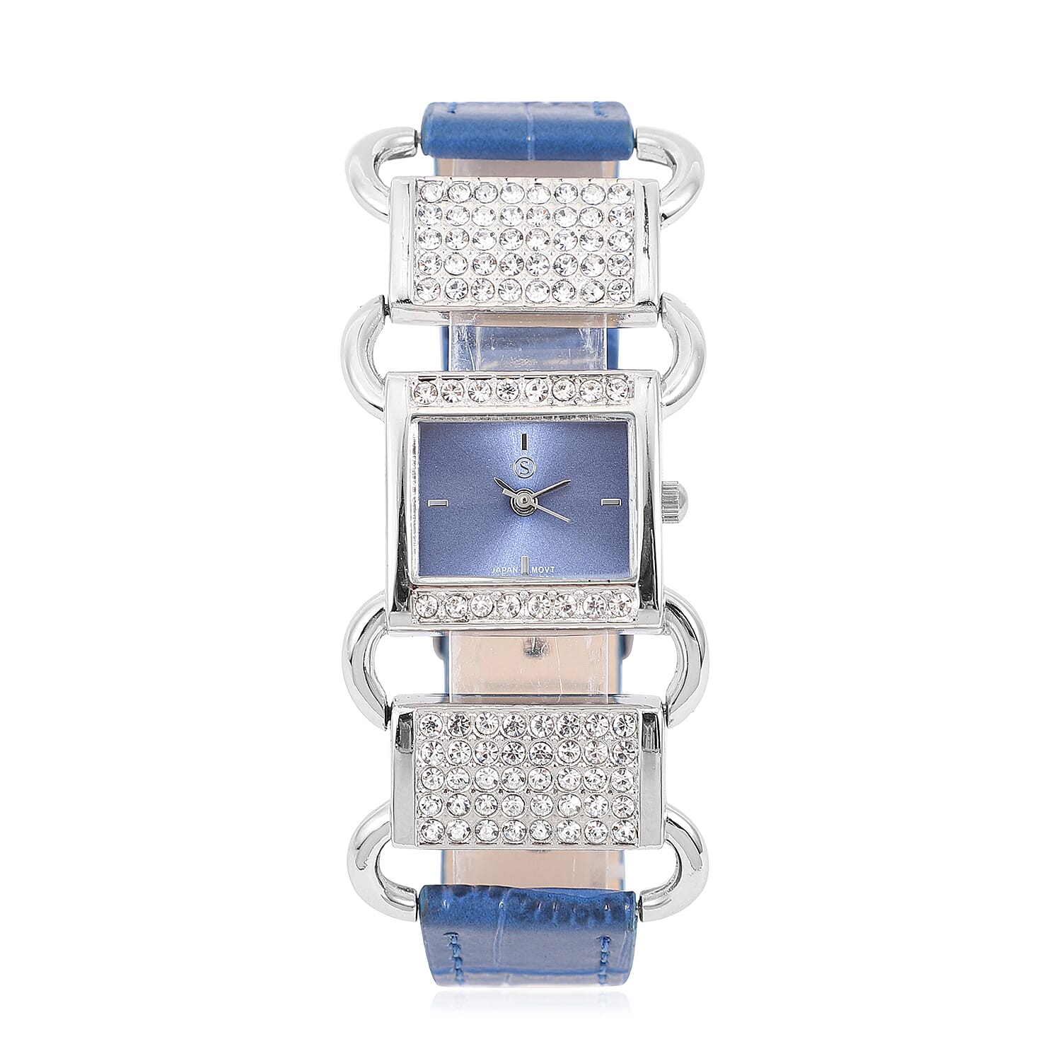 STRADA Japanese Movement Blue Dial Crystal Studded Water Resistant Watch with Blue Colour Strap