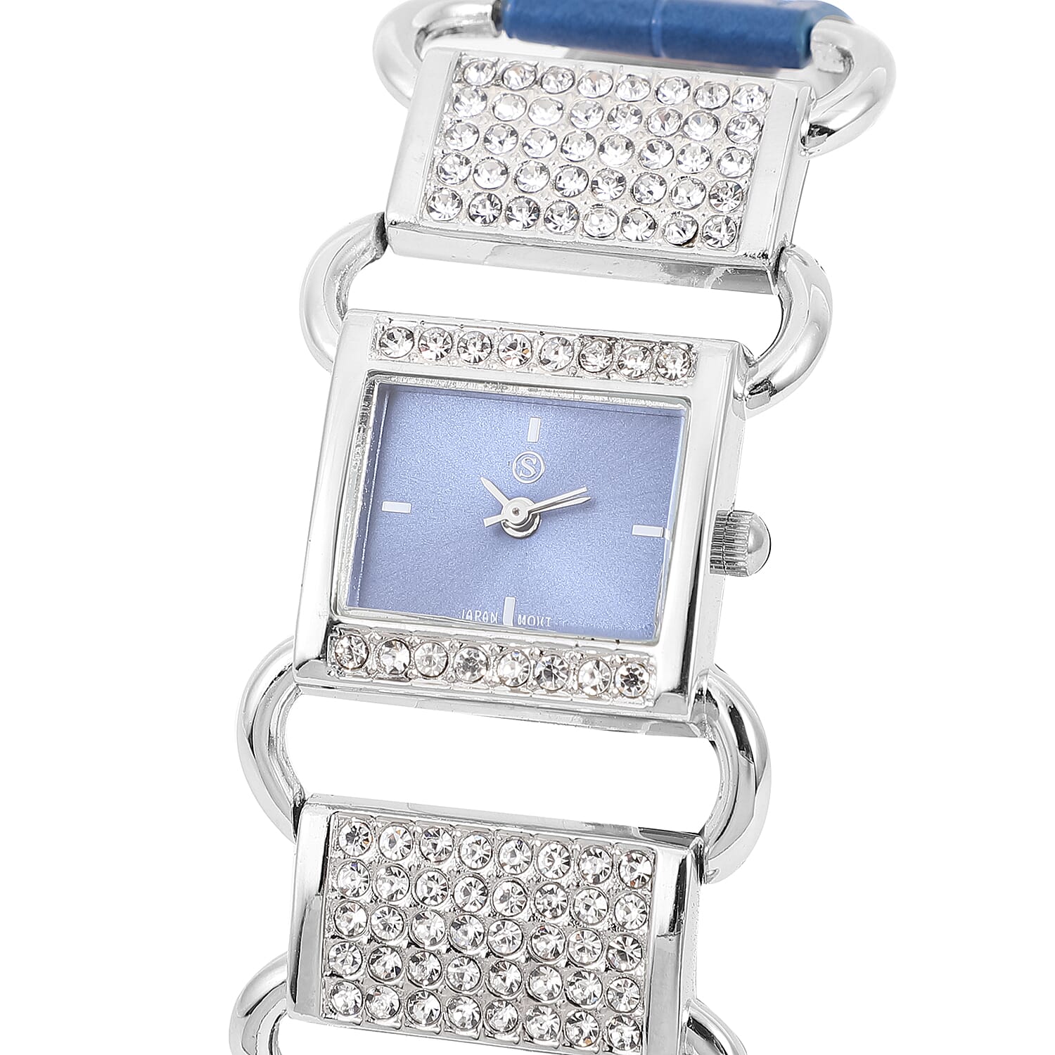 STRADA Japanese Movement Blue Dial Crystal Studded Water Resistant Watch with Blue Colour Strap