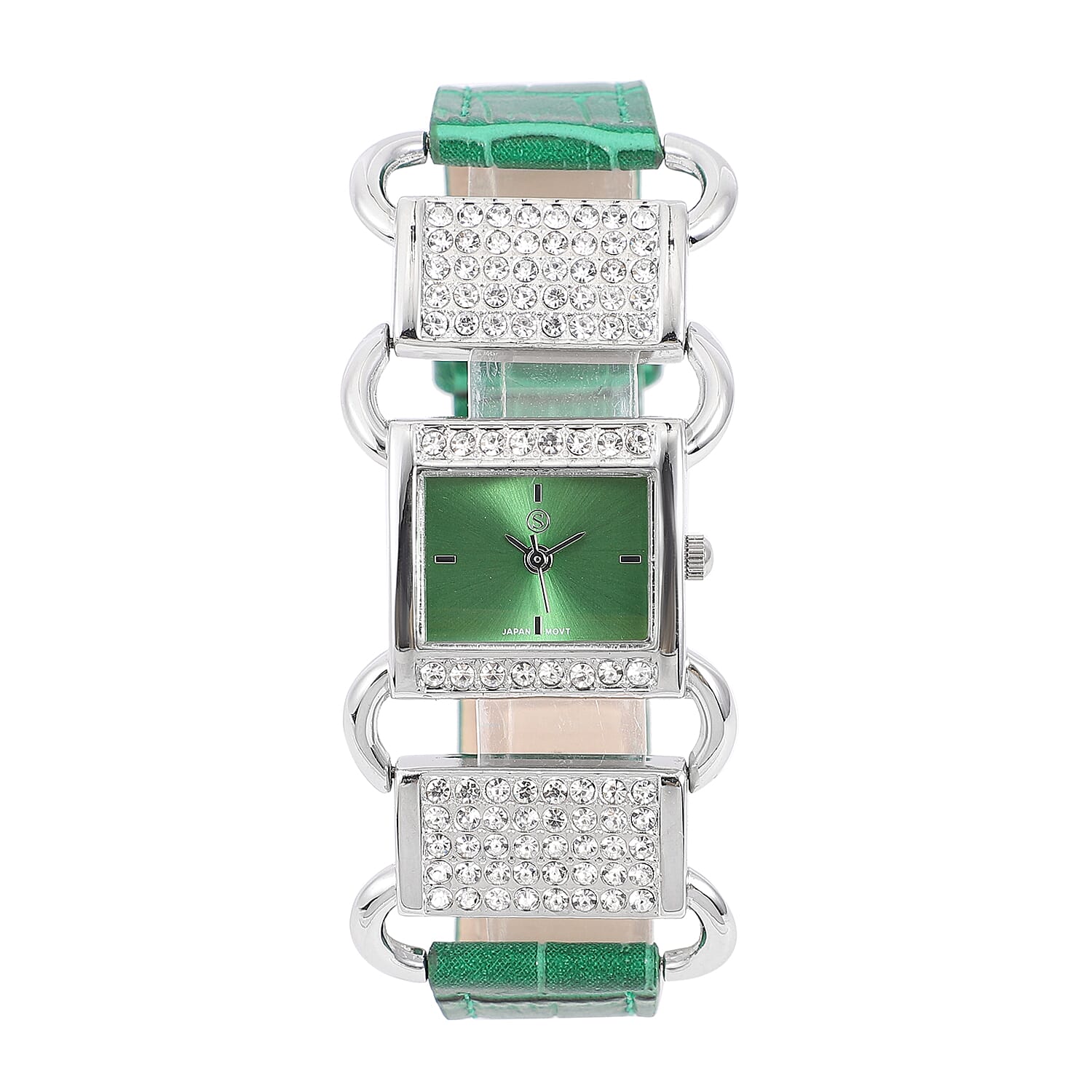 STRADA Japanese Movement Green Dial Crystal Studded Water Resistant Watch with Green Colour Strap