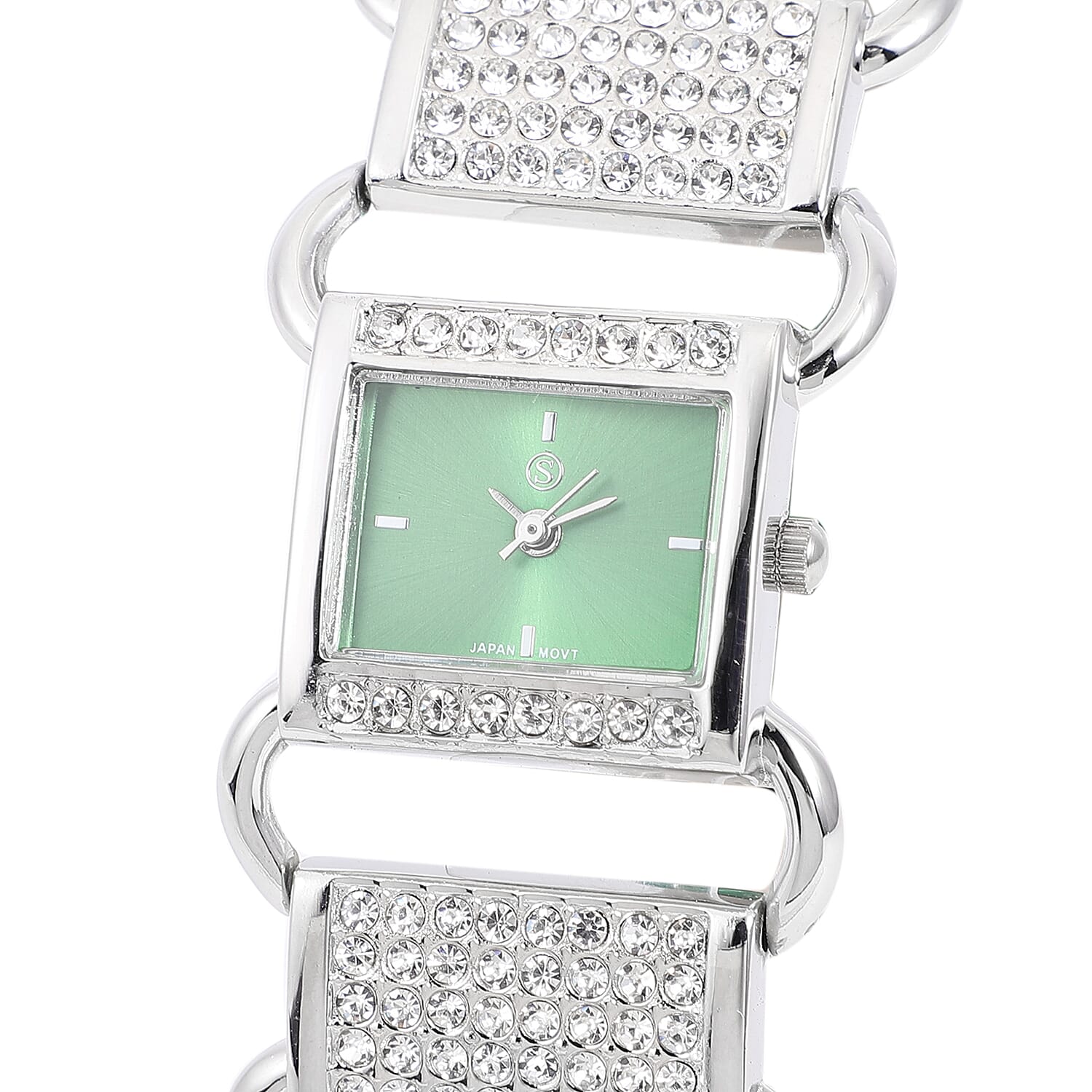 STRADA Japanese Movement Green Dial Crystal Studded Water Resistant Watch with Green Colour Strap