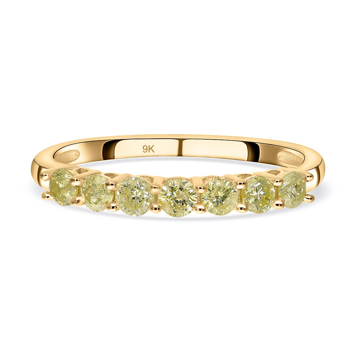 9K Yellow Gold Natural Yellow Diamond Half Eternity Ring 0.55 Ct.