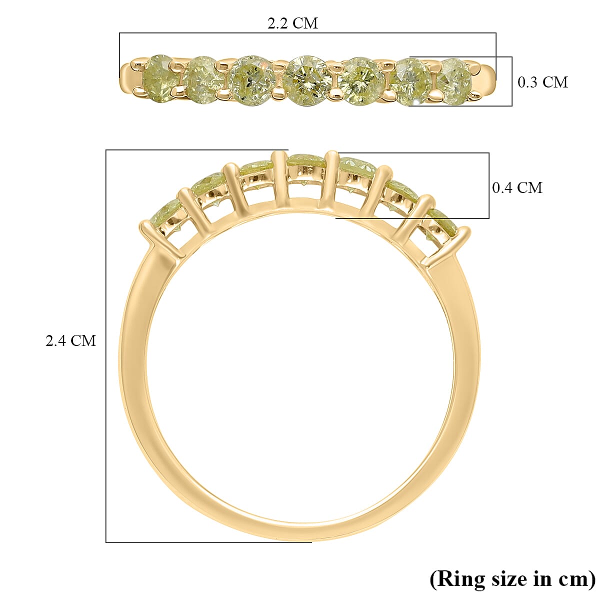 9K Yellow Gold Natural Yellow Diamond Half Eternity Ring 0.55 Ct.