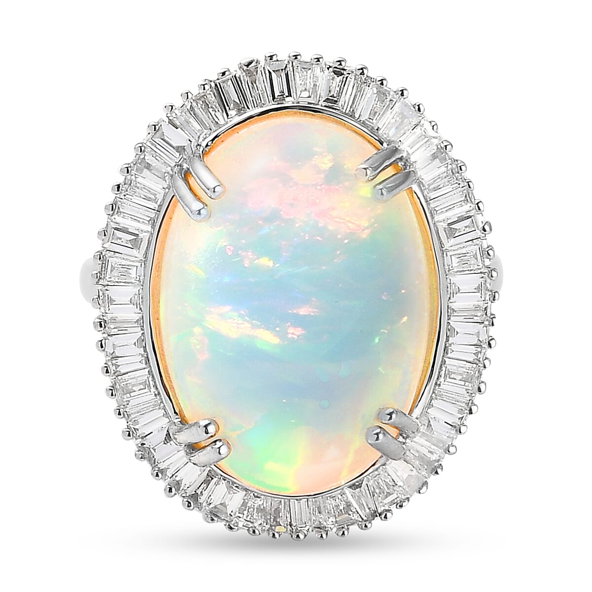 RHAPSODY 950 Platinum AAAA Ethiopian Welo Opal and Diamond (VS-E-F) Ring 10.28 Ct, Platinum Wt. 9.49 Gms
