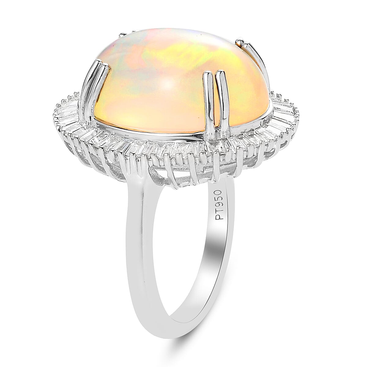 RHAPSODY 950 Platinum AAAA Ethiopian Welo Opal and Diamond (VS-E-F) Ring 10.28 Ct, Platinum Wt. 9.49 Gms