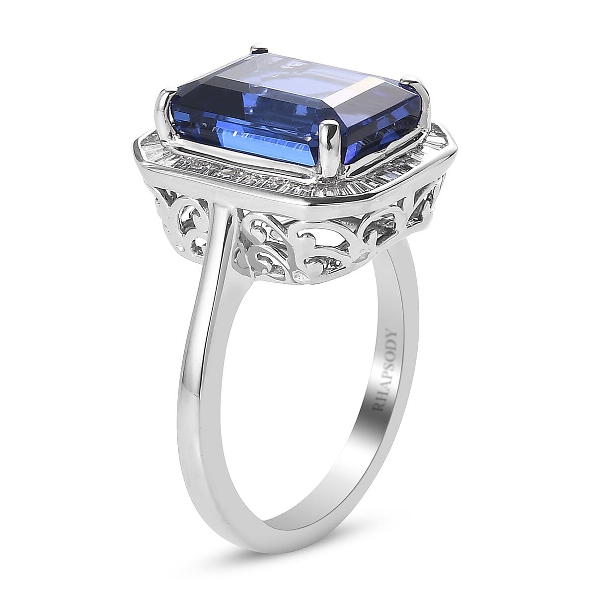 RHAPSODY 950 Platinum AAAA Tanzanite and Diamond (VS-E-F) Ring 8.64 Ct, Platinum wt. 8.08 Gms
