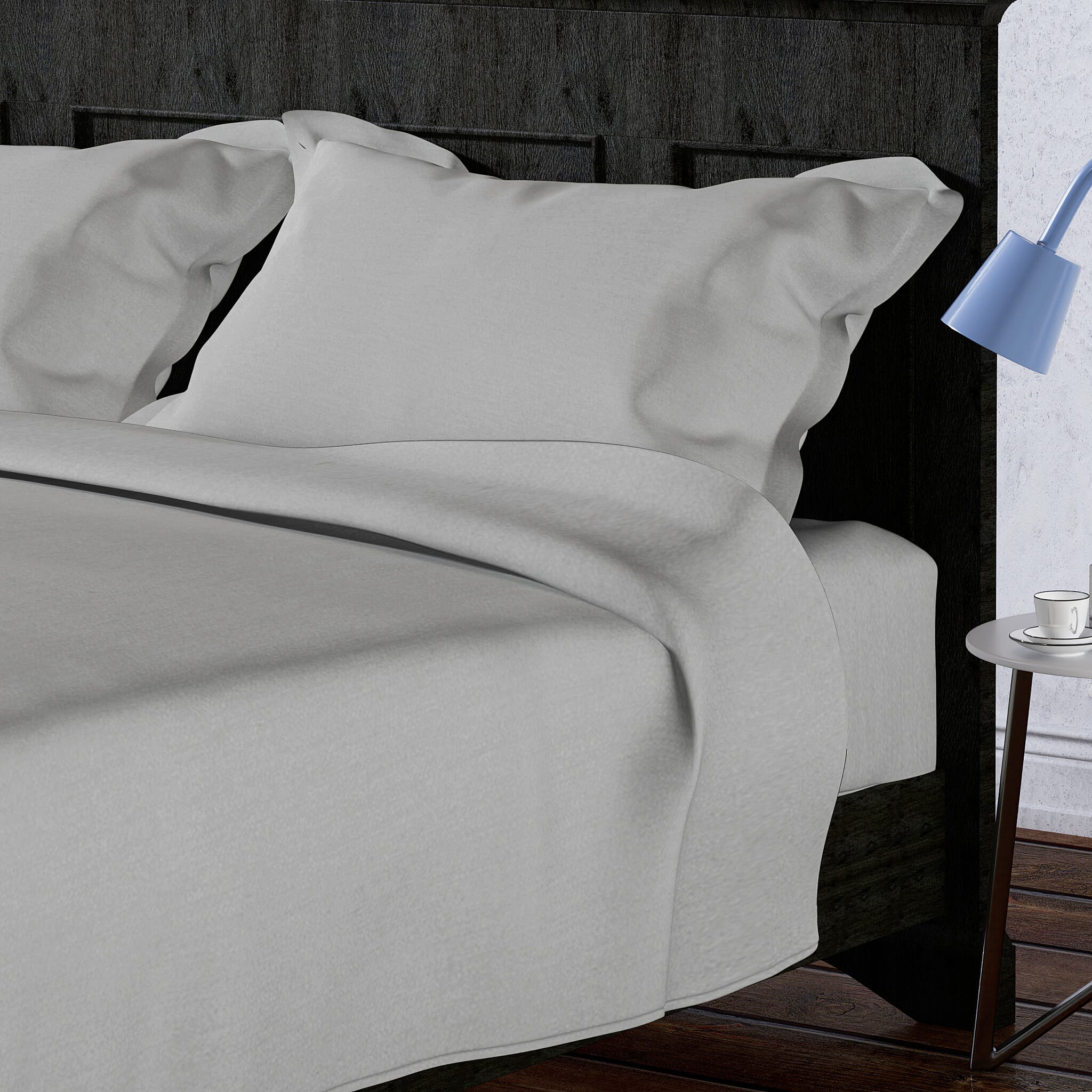 4 Piece Set - Cotton Flat Sheet Fitted Sheet and 2 Pillowcase - Grey