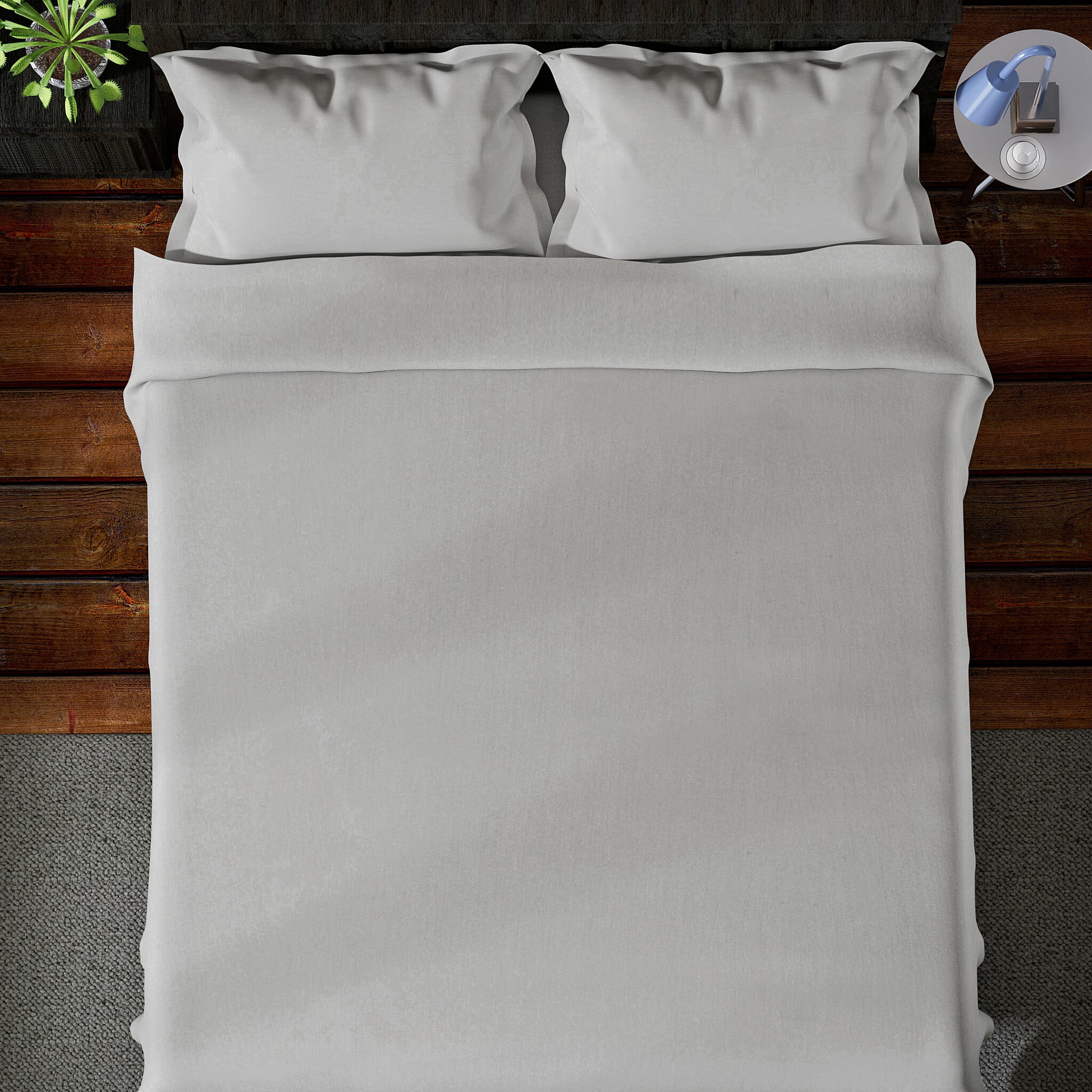 4 Piece Set - Cotton Flat Sheet Fitted Sheet and 2 Pillowcase - Grey