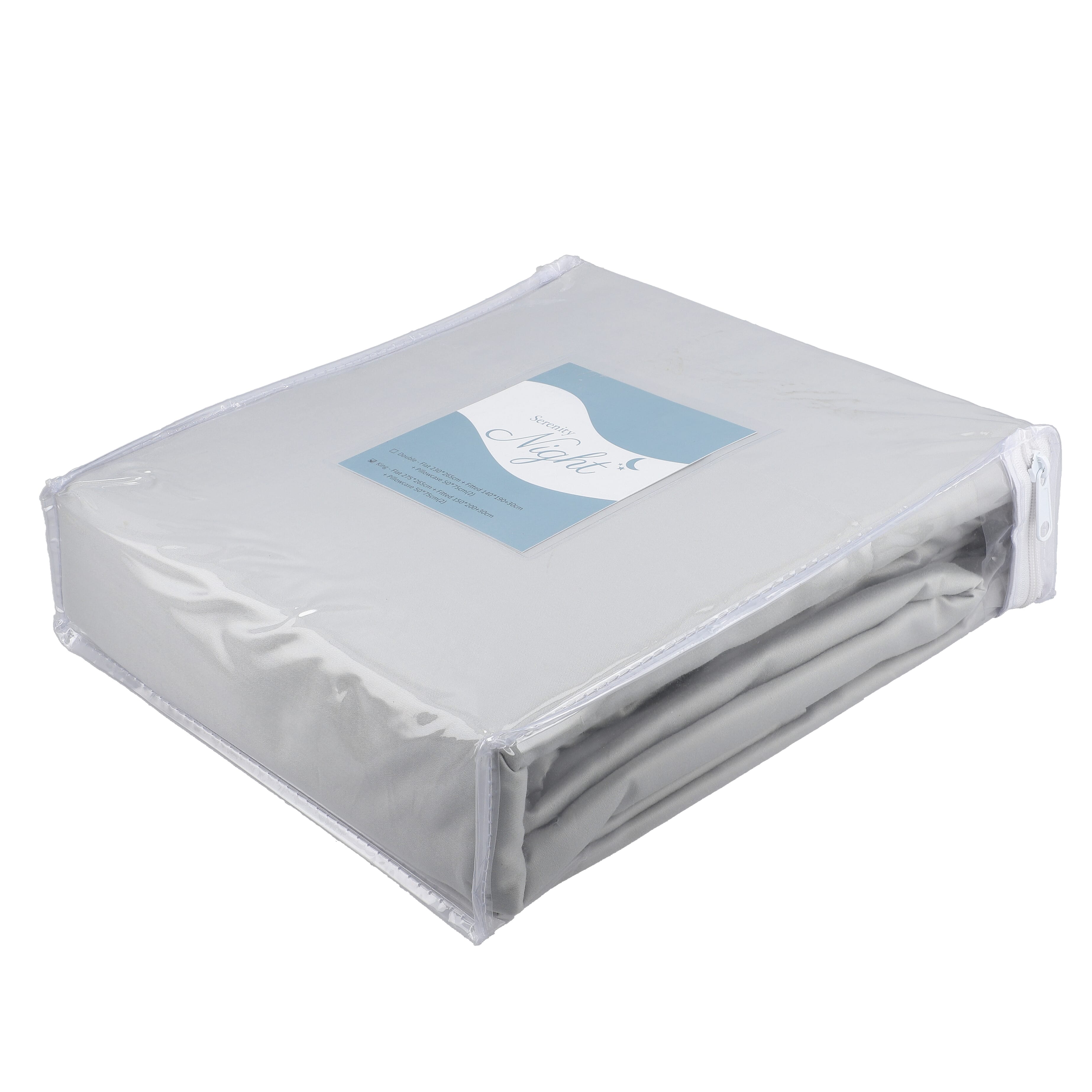 4 Piece Set - Cotton Flat Sheet Fitted Sheet and 2 Pillowcase - Grey