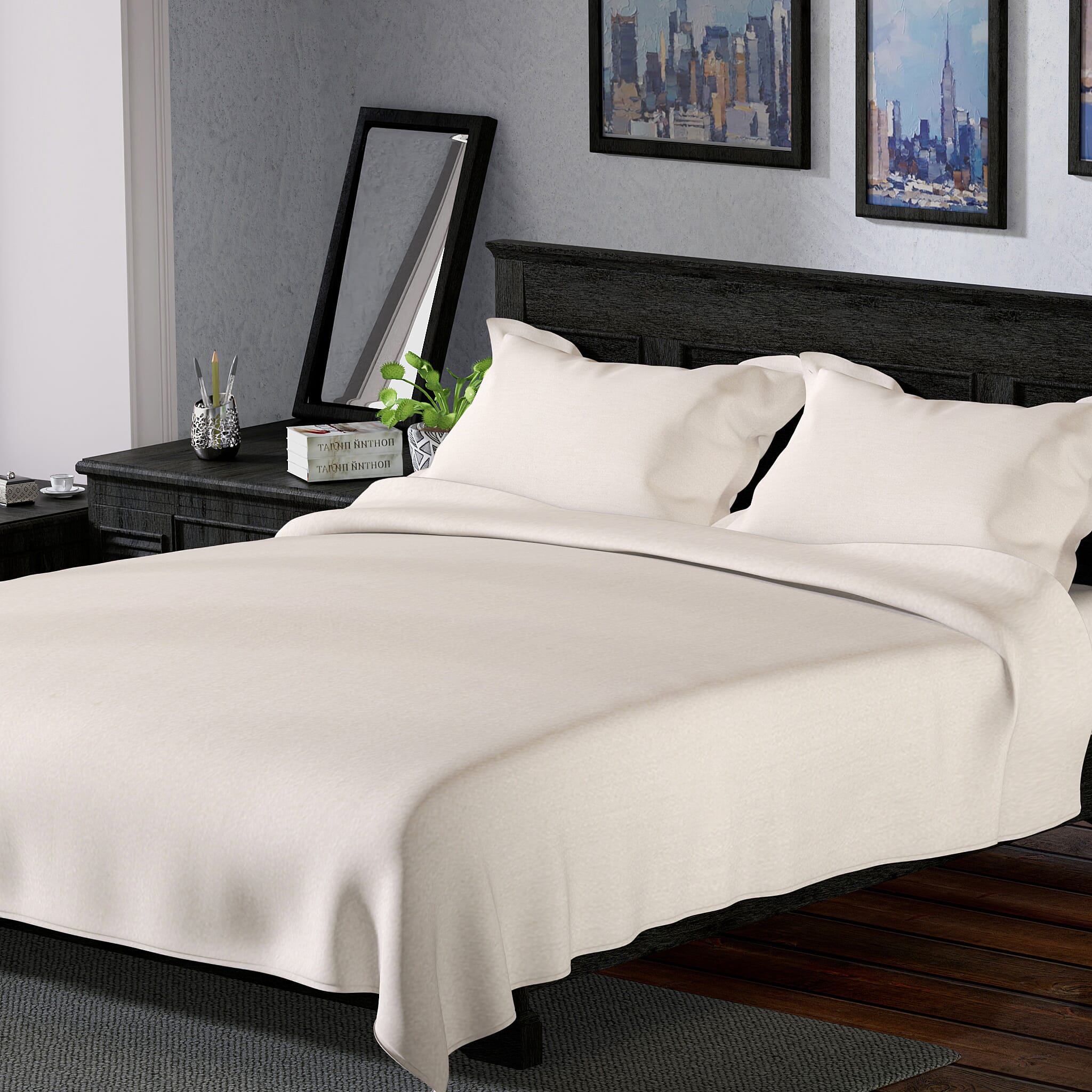 4 Piece Set - Cotton Flat Sheet Fitted Sheet and 2 Pillowcase - Grey