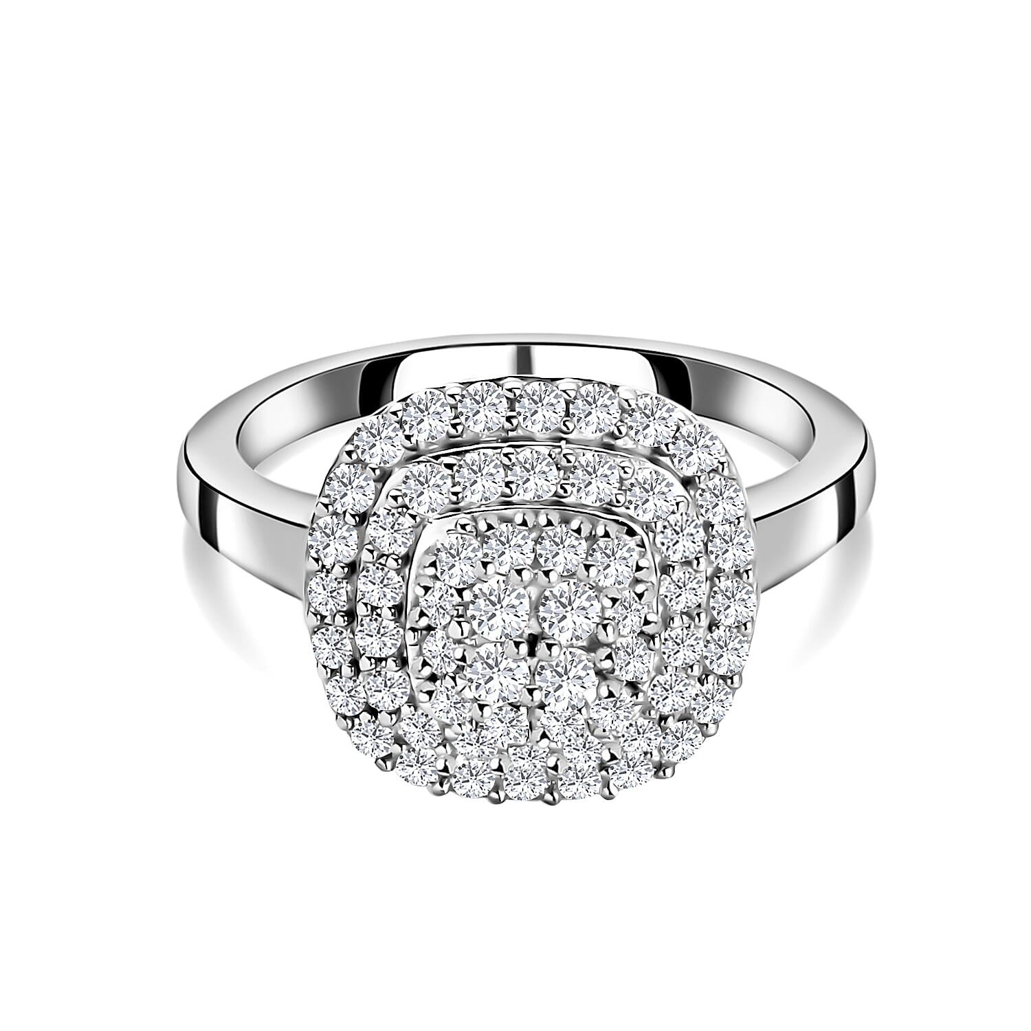 Lustro Stella Platinum Overlay Sterling Silver Cluster Ring Made with Finest CZ 1.30 Ct