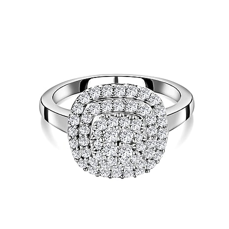 Lustro Stella Platinum Overlay Sterling Silver Cluster Ring Made with Finest CZ 1.30 Ct