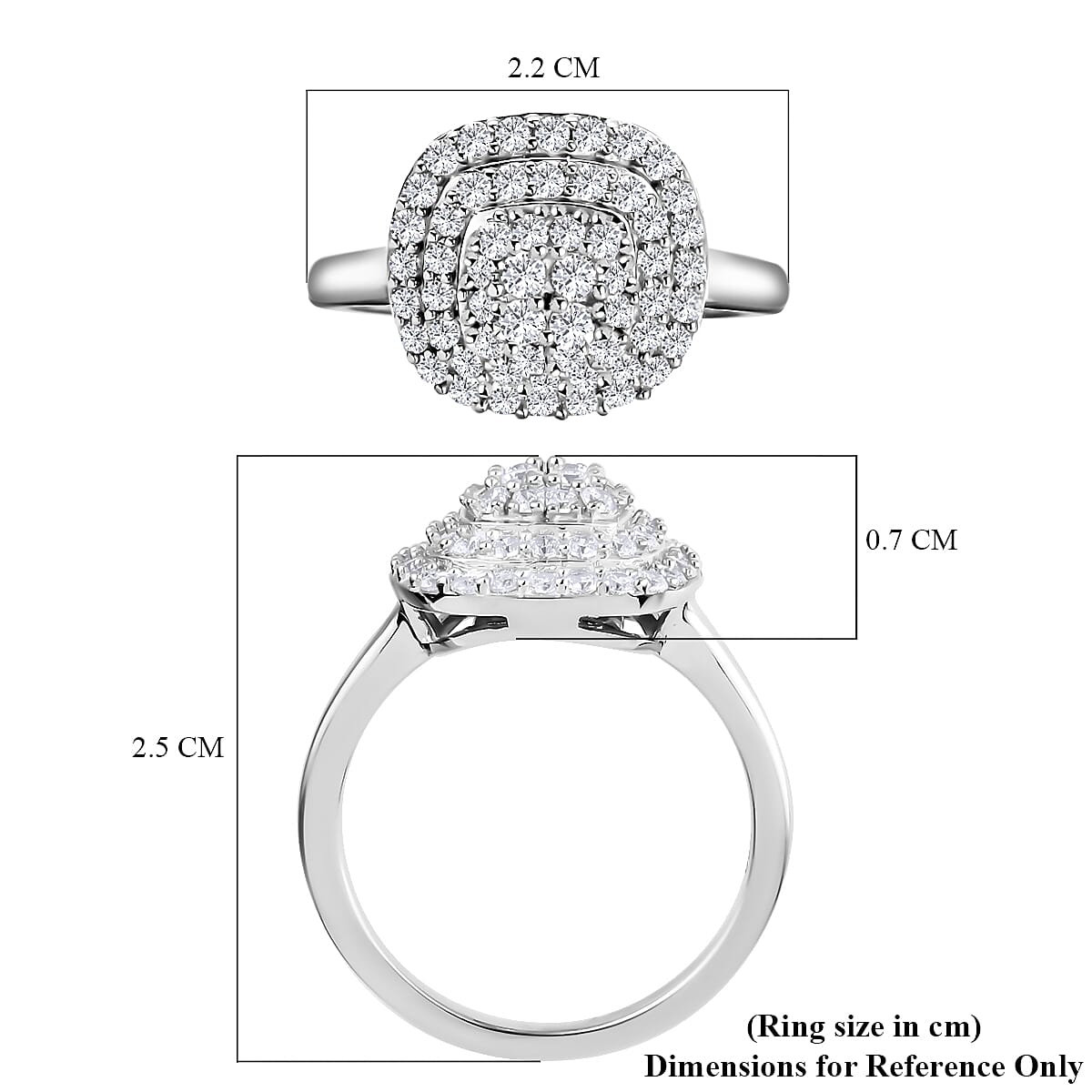 Lustro Stella Platinum Overlay Sterling Silver Cluster Ring Made with Finest CZ 1.30 Ct