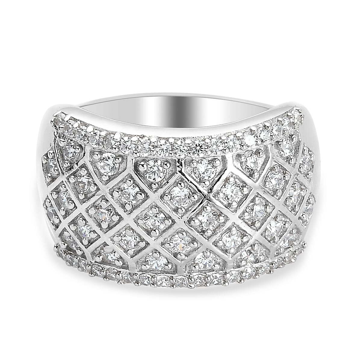 Lustro Stella Platinum Overlay Sterling Silver Cluster Ring Made with Finest CZ 2.28 Ct.