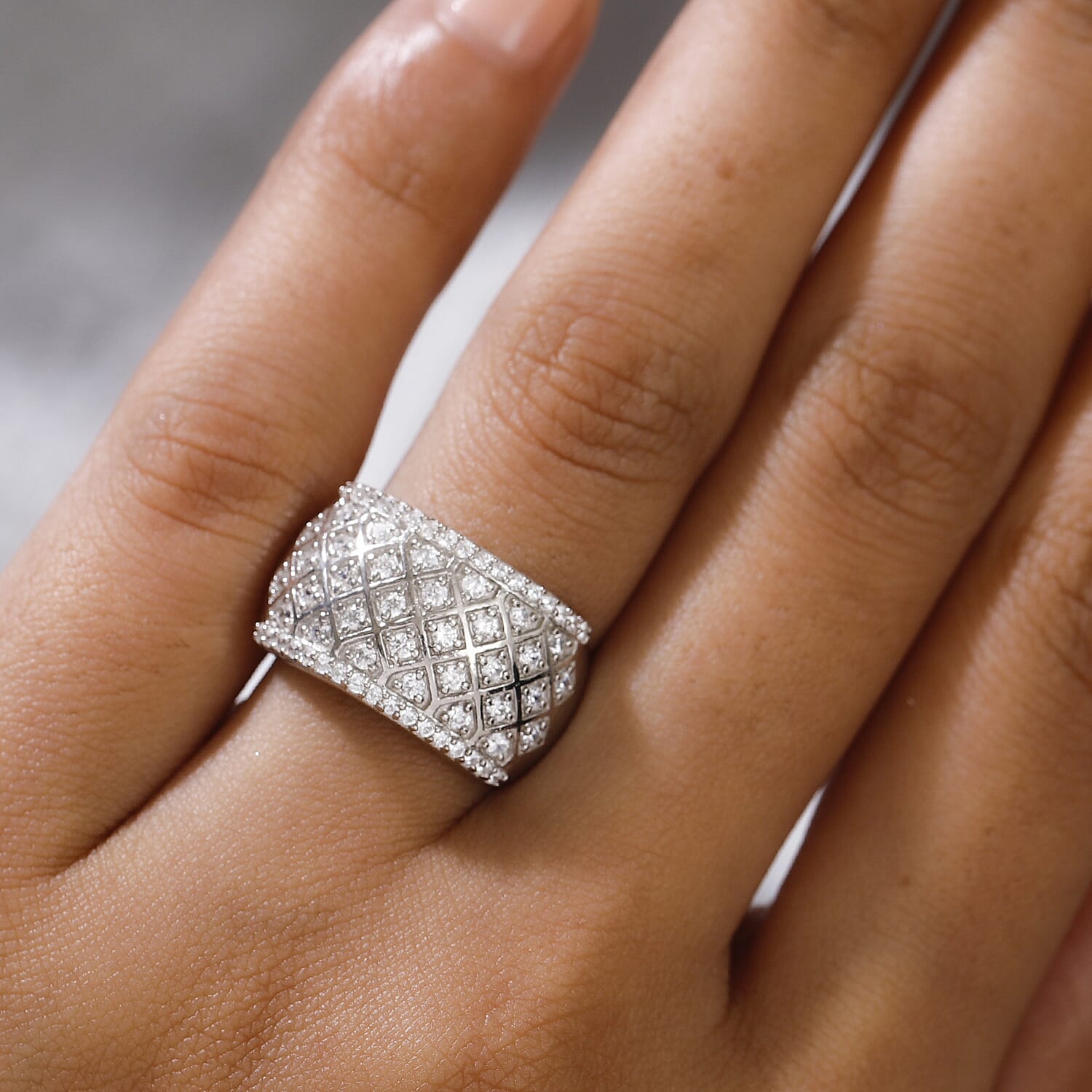 Lustro Stella Platinum Overlay Sterling Silver Cluster Ring Made with Finest CZ 2.28 Ct.