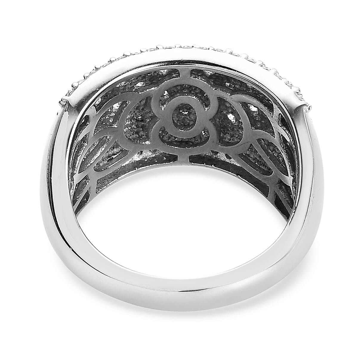 Lustro Stella Platinum Overlay Sterling Silver Cluster Ring Made with Finest CZ 2.28 Ct.