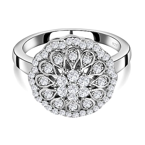 Lustro Stella Platinum Overlay Sterling Silver Cluster Ring Made with Finest CZ