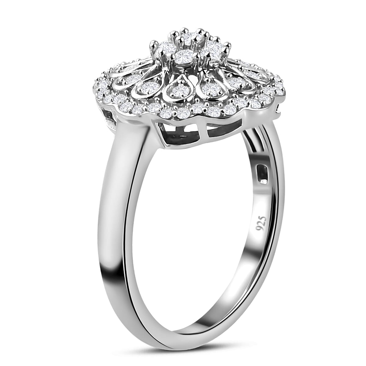 Lustro Stella Platinum Overlay Sterling Silver Cluster Ring Made with Finest CZ