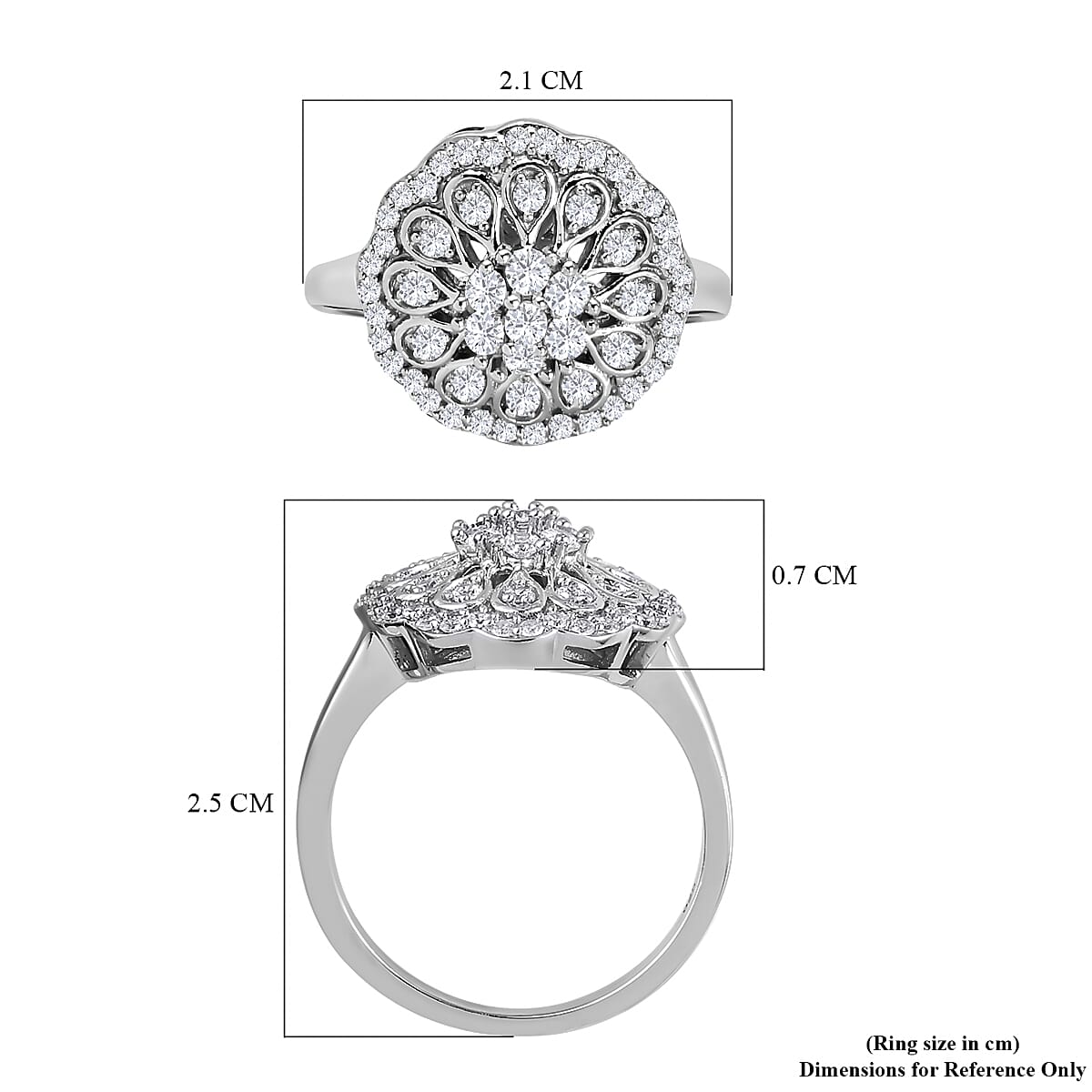 Lustro Stella Platinum Overlay Sterling Silver Cluster Ring Made with Finest CZ