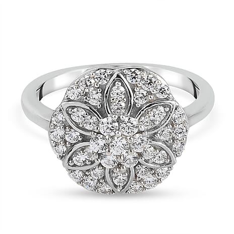 Lustro Stella Platinum Overlay Sterling Silver Floral Ring Made with Finest CZ 1.38 Ct.