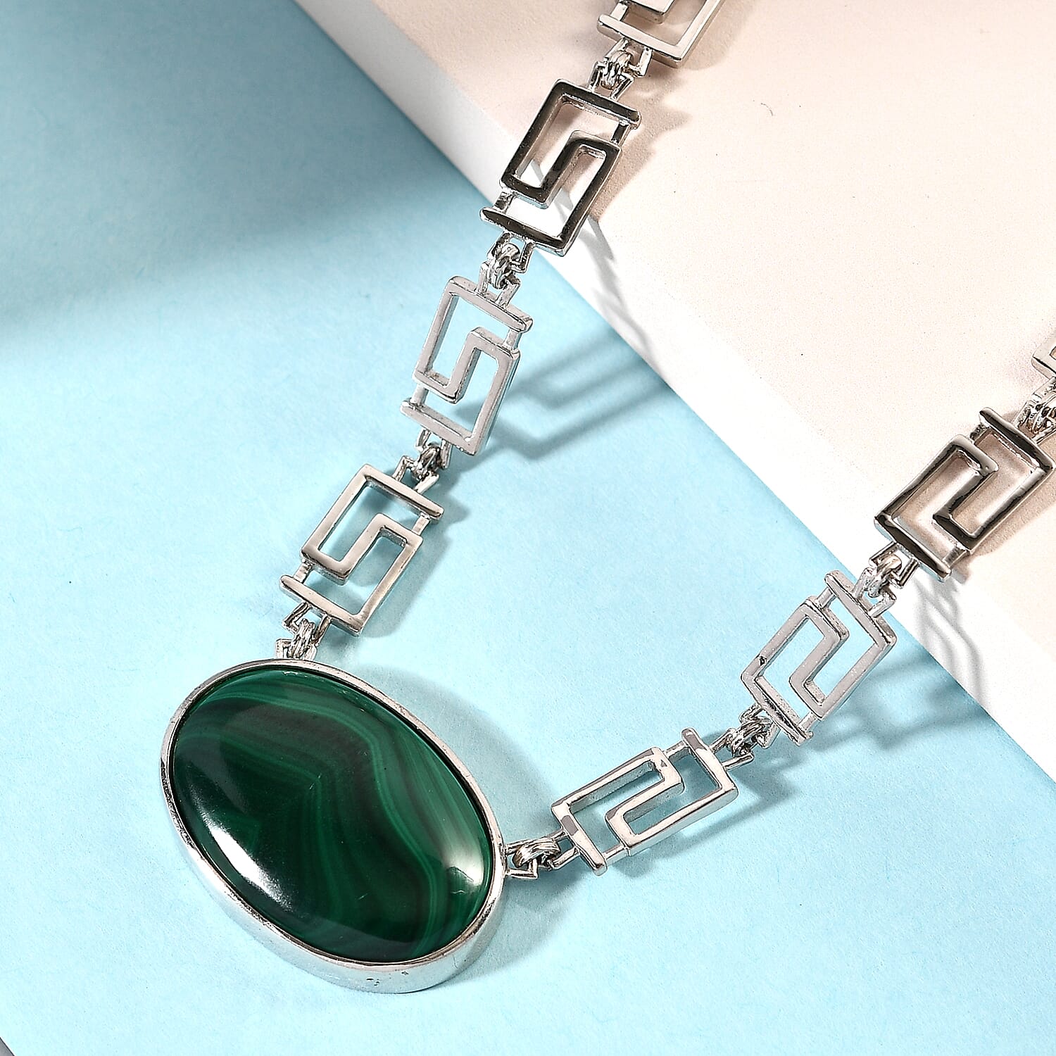Designer Inspired - Malachite Greek Key Necklace (Size - 20)
