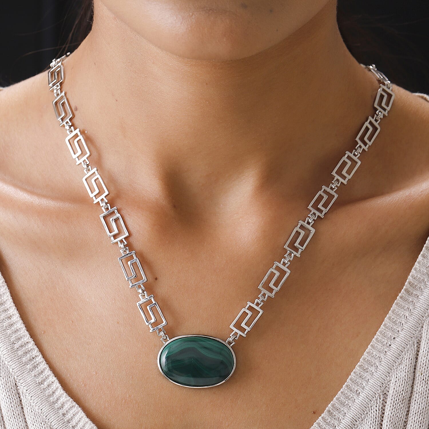 Designer Inspired - Malachite Greek Key Necklace (Size - 20)