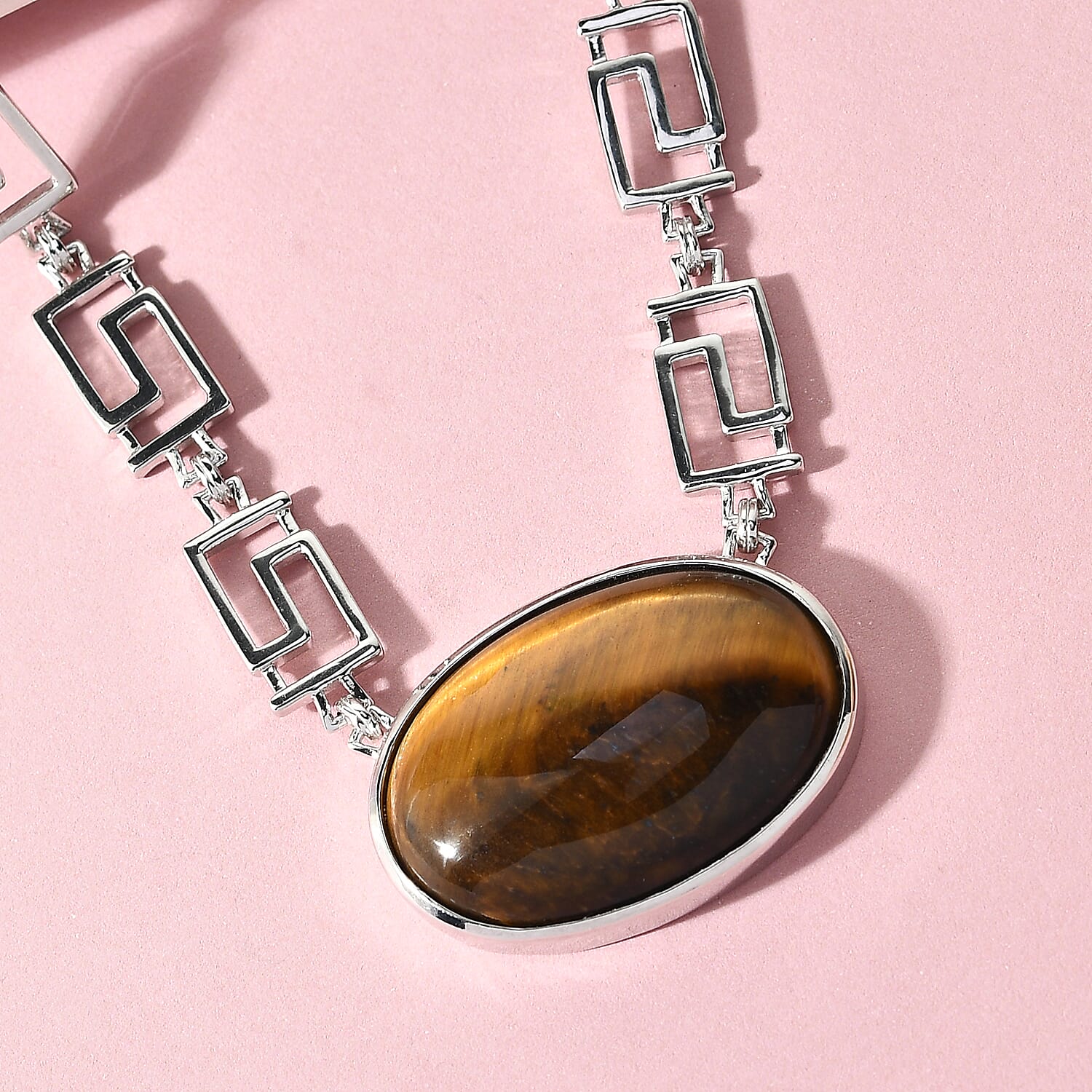 Designer Inspired - Tiger Eye Greek Key Necklace (Size - 20)